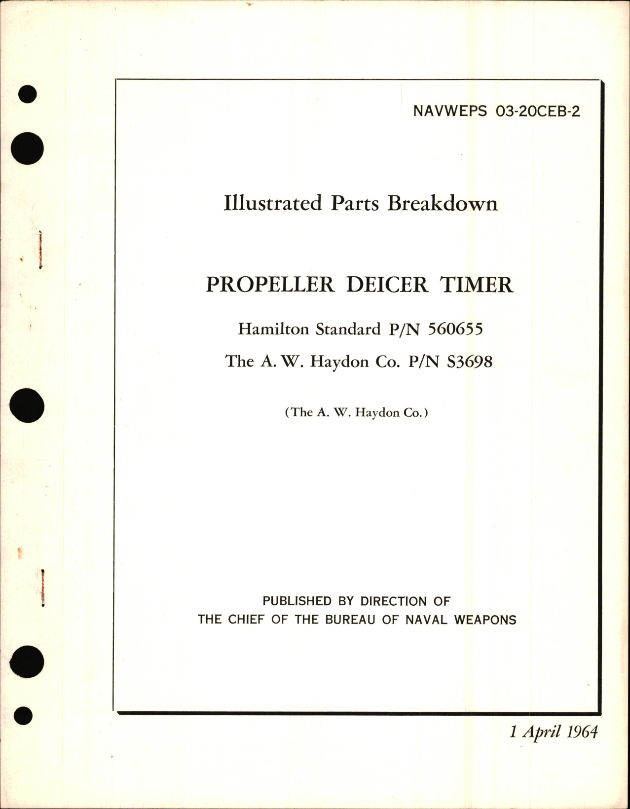Sample page 1 from AirCorps Library document: Illustrated Parts Breakdown for Propeller Deicer Timer PN 560655 & S3698