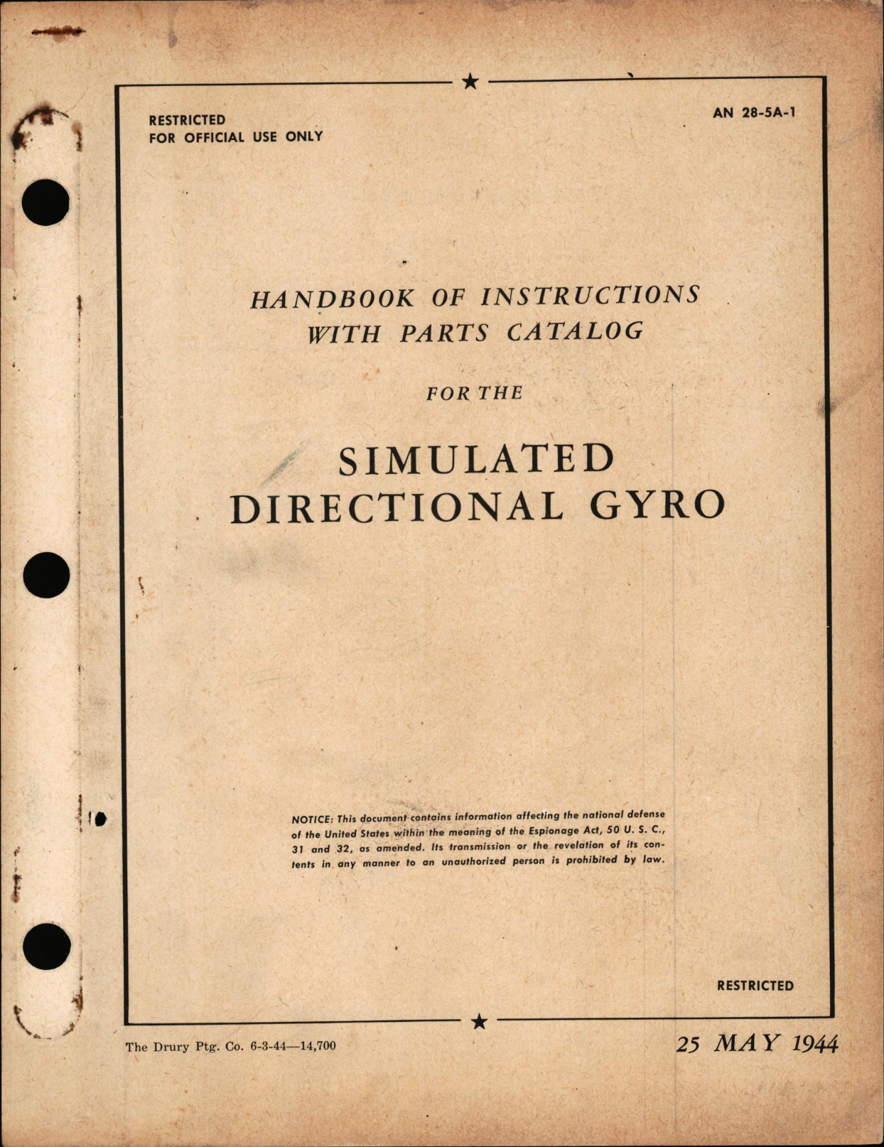 Sample page 1 from AirCorps Library document: Instructions with Parts Catalog for Simulated Directional Gyro