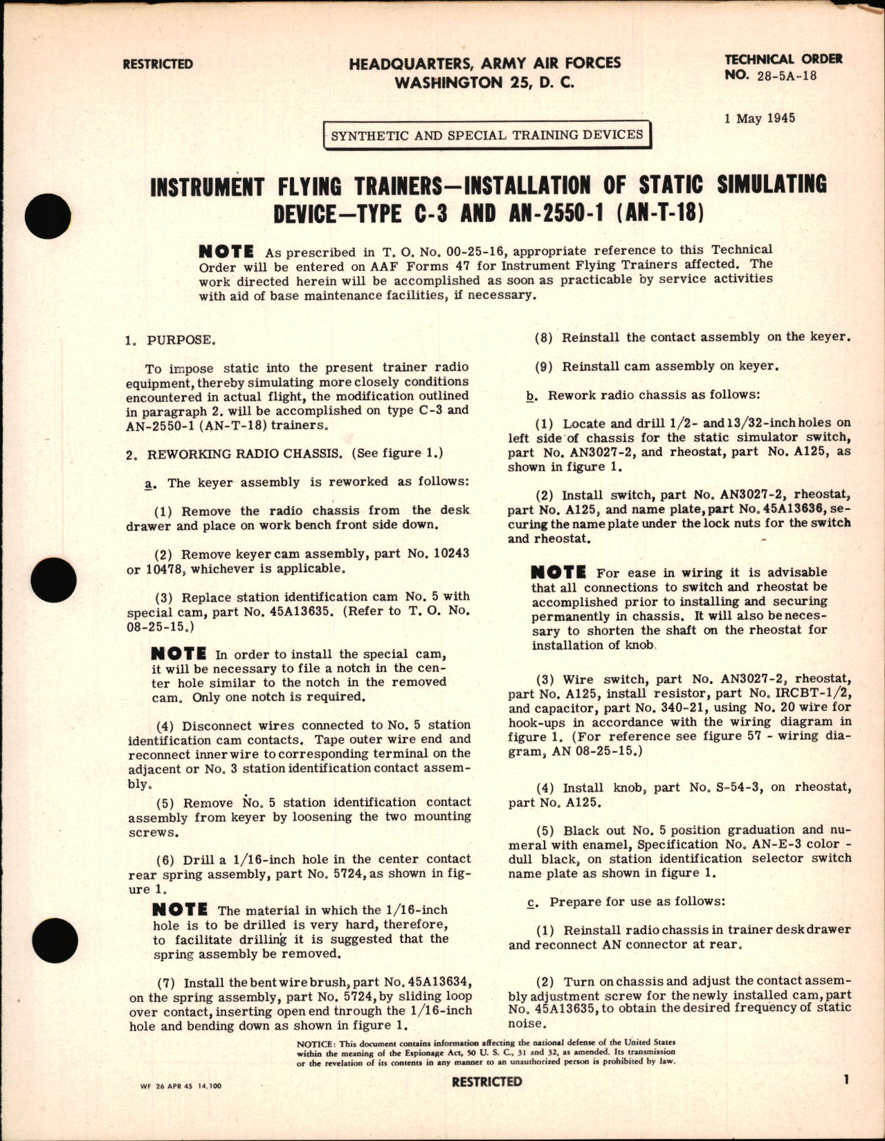Sample page 1 from AirCorps Library document: Installation of Static Simulating Device - Type C-3 & AN-2550-1 (AN-T-18)