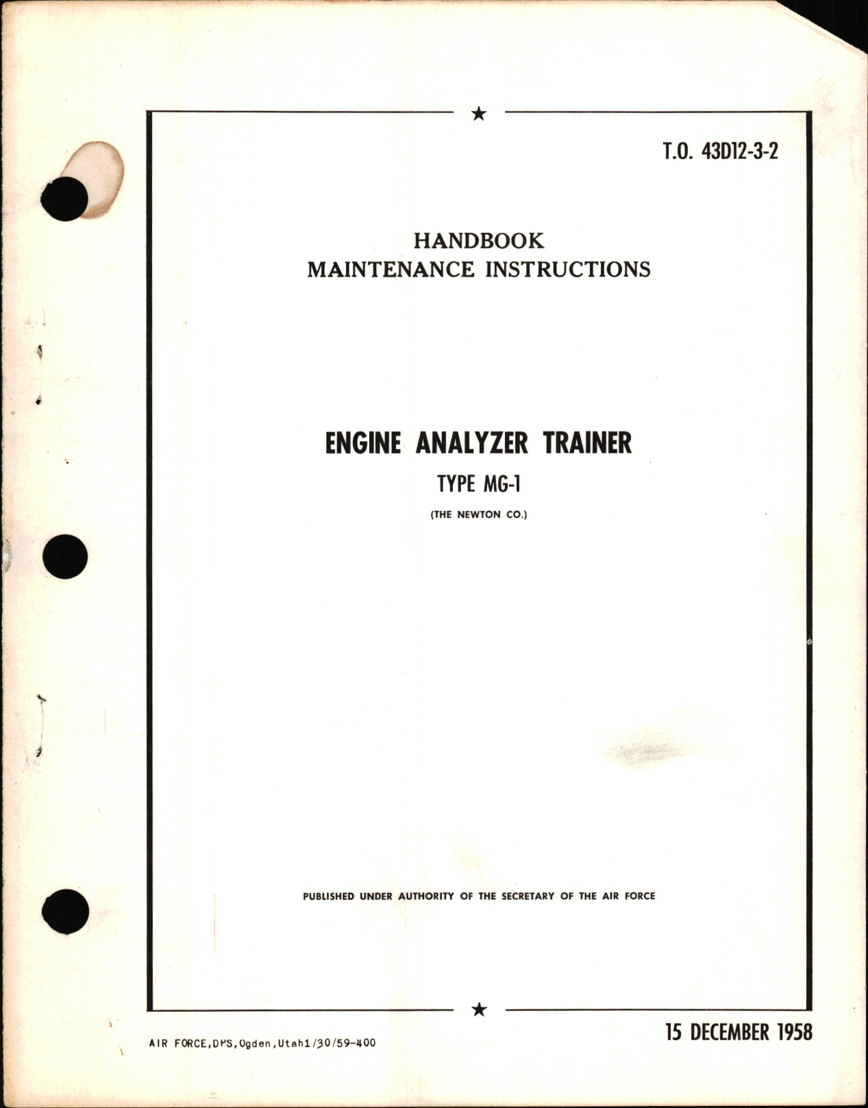 Sample page 1 from AirCorps Library document: Maintenance Instructions for Engine Analyzer Trainer Type MG-1