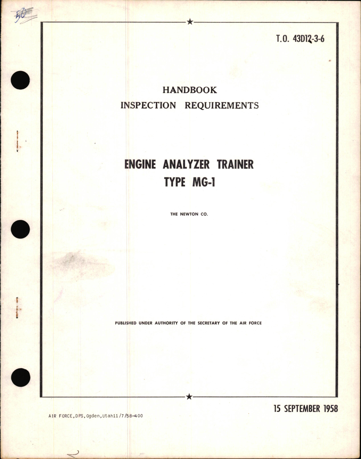 Sample page 1 from AirCorps Library document: Inspection Requirements for Engine Analyzer Trainer Type MG-1 