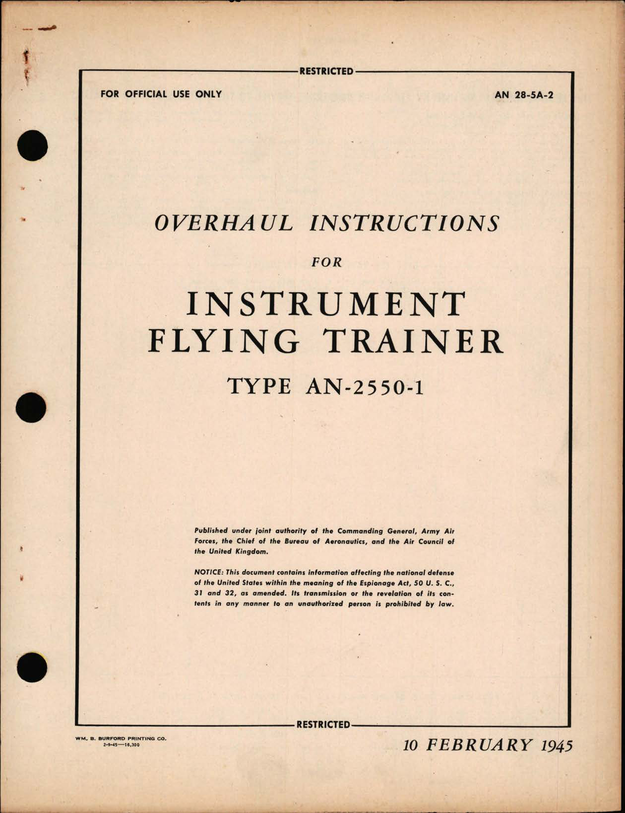 Sample page 1 from AirCorps Library document: Overhaul Instructions for Instrument Flying Trainer Type AN-2550-1