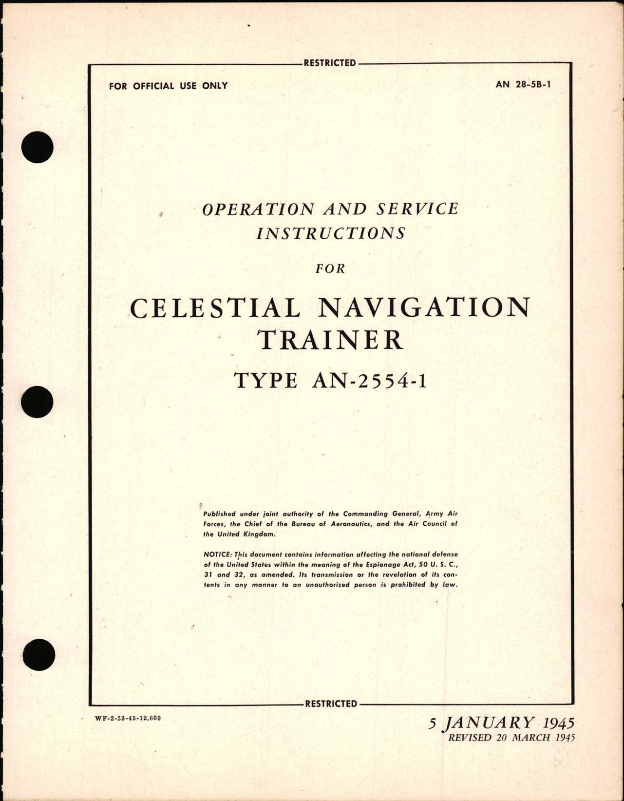 Sample page 1 from AirCorps Library document: Operation & Service Instructions for Celestial Navigation Trainer Type AN-2554-1