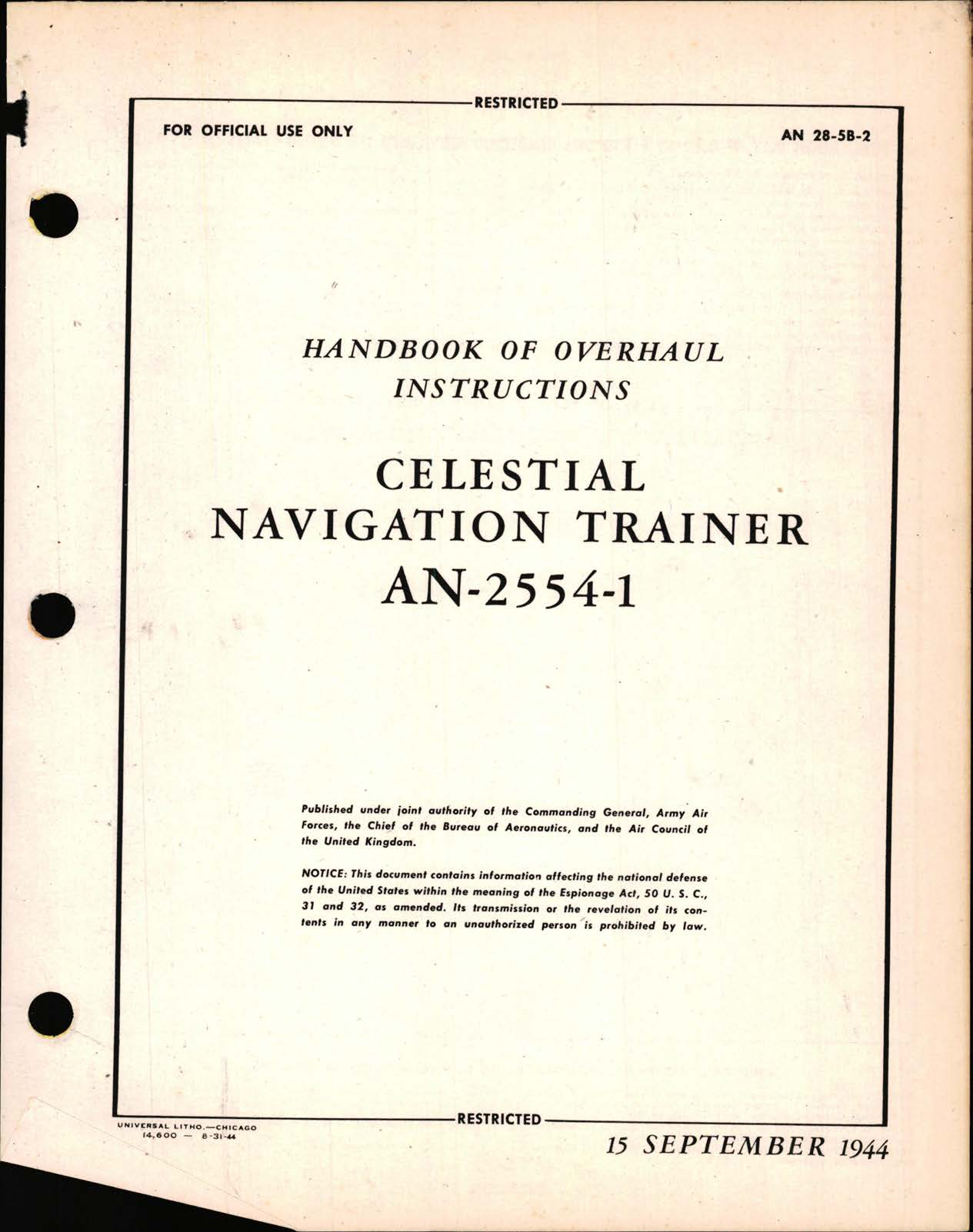 Sample page 1 from AirCorps Library document: Overhaul Instructions for Celestial Navigation Trainer AN-2554-1