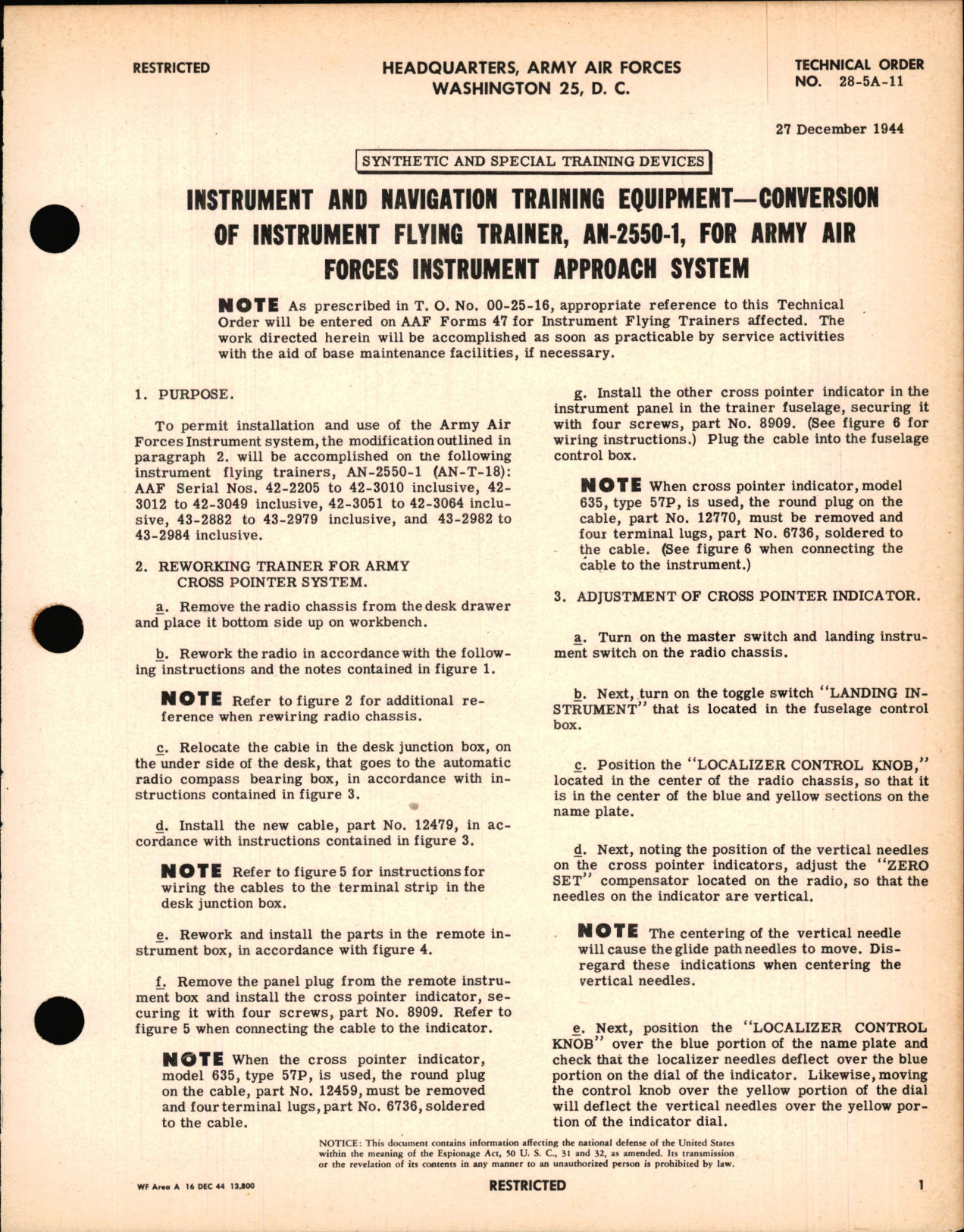 Sample page 1 from AirCorps Library document: Conversion of Instrument Flying Trainer, AN-2550-1, for Army Air Forces Instrument Approach System