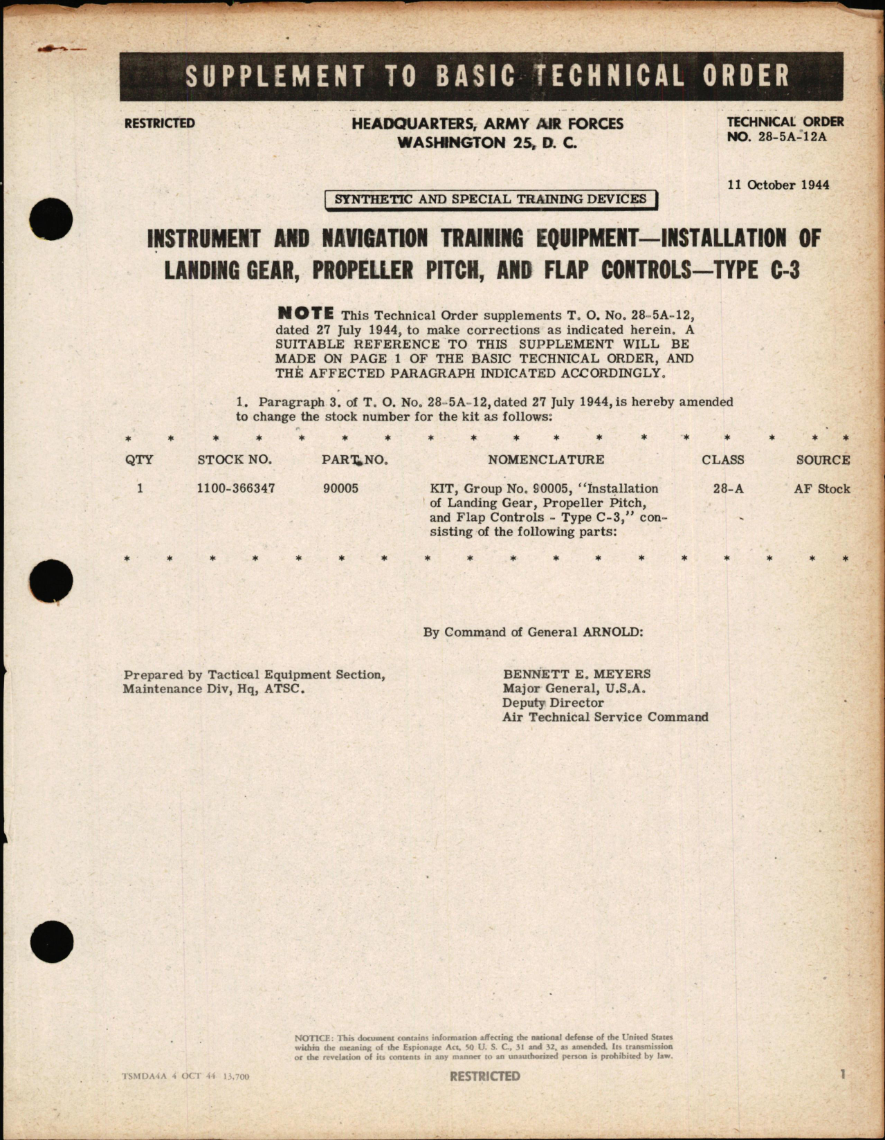 Sample page 1 from AirCorps Library document: Installation of Landing Gear, Propeller Pitch, and Flap Controls - Type C-3