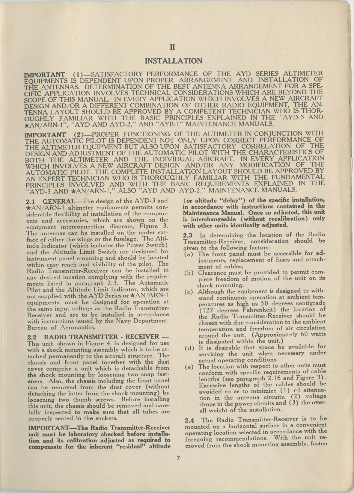 Sample page 9 from AirCorps Library document: Operating Manual for Navy Models AYD-3 & AN/ARN-1 Aircraft Radio Altimeter