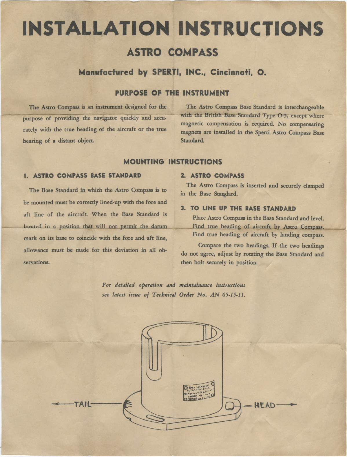 Sample page 1 from AirCorps Library document: Installation Instructions Astro Compass