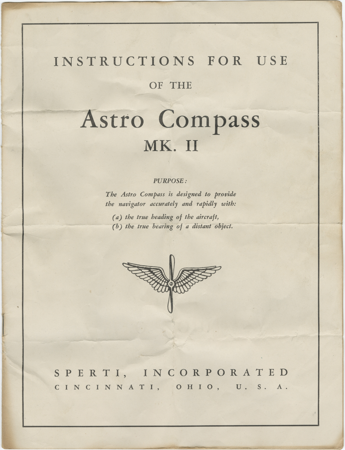 Sample page 1 from AirCorps Library document: Instructions for Use of the Astro Compass Mk II