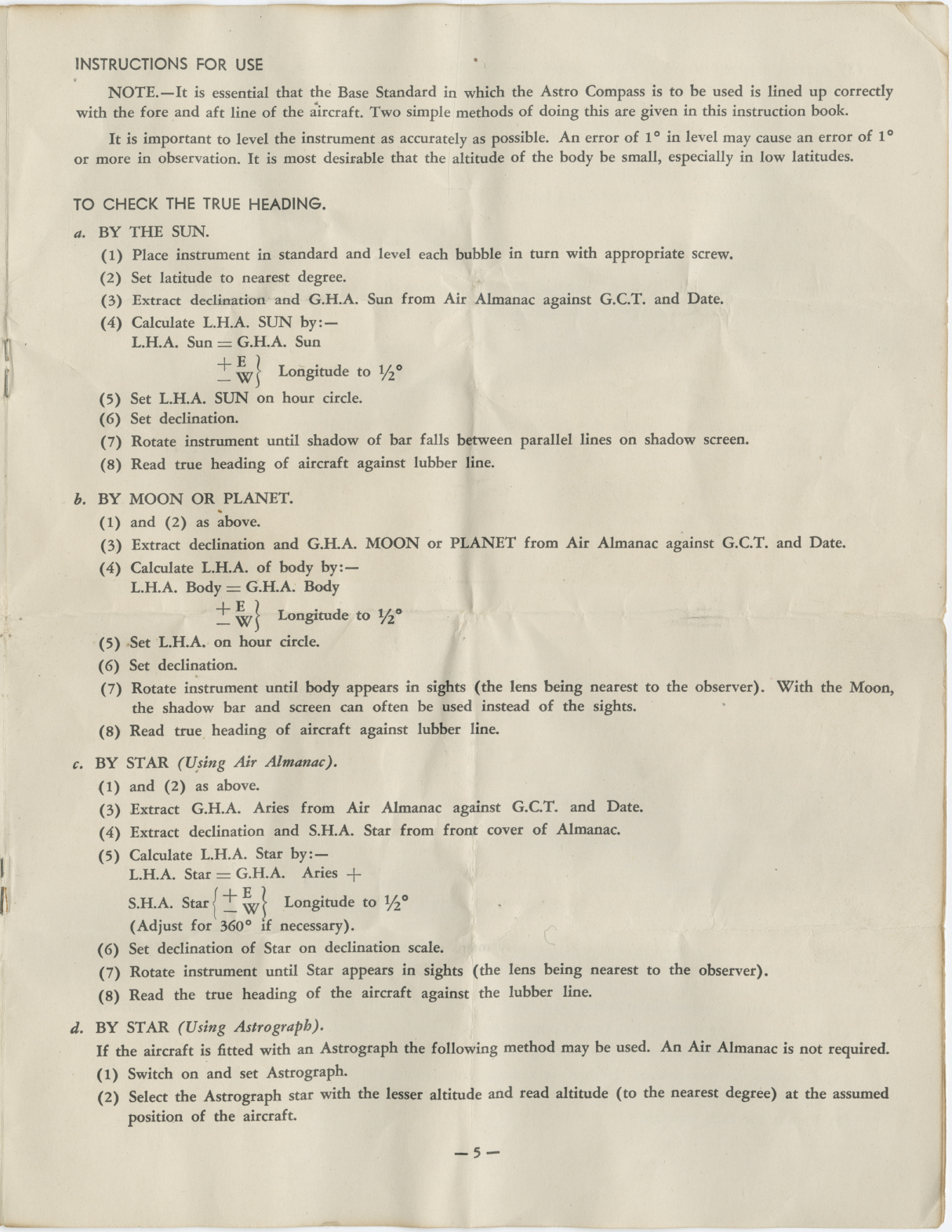 Sample page 5 from AirCorps Library document: Instructions for Use of the Astro Compass Mk II