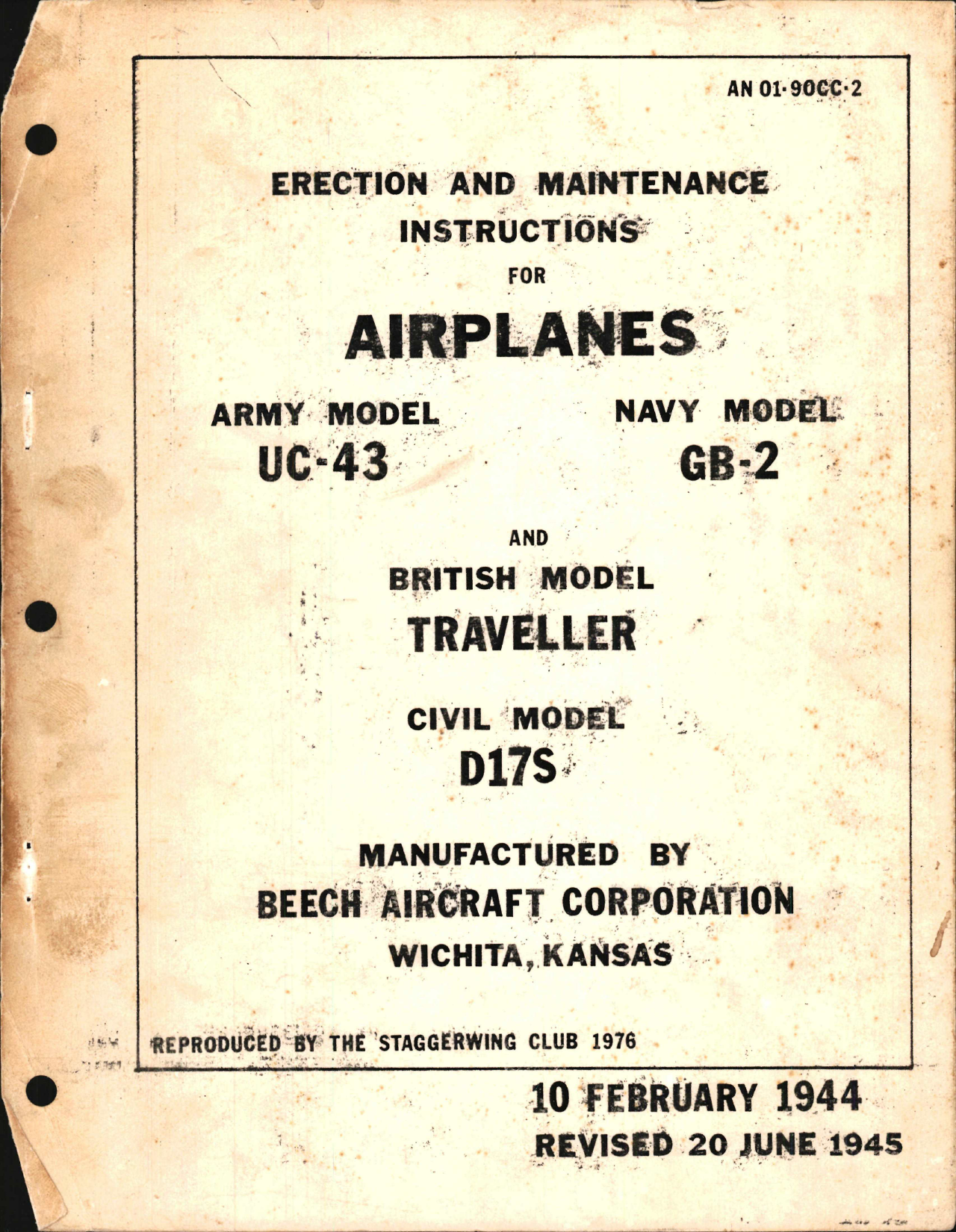 Sample page 1 from AirCorps Library document: Erection and Maintenance Instructions for UC-43, GB-2, and D17S