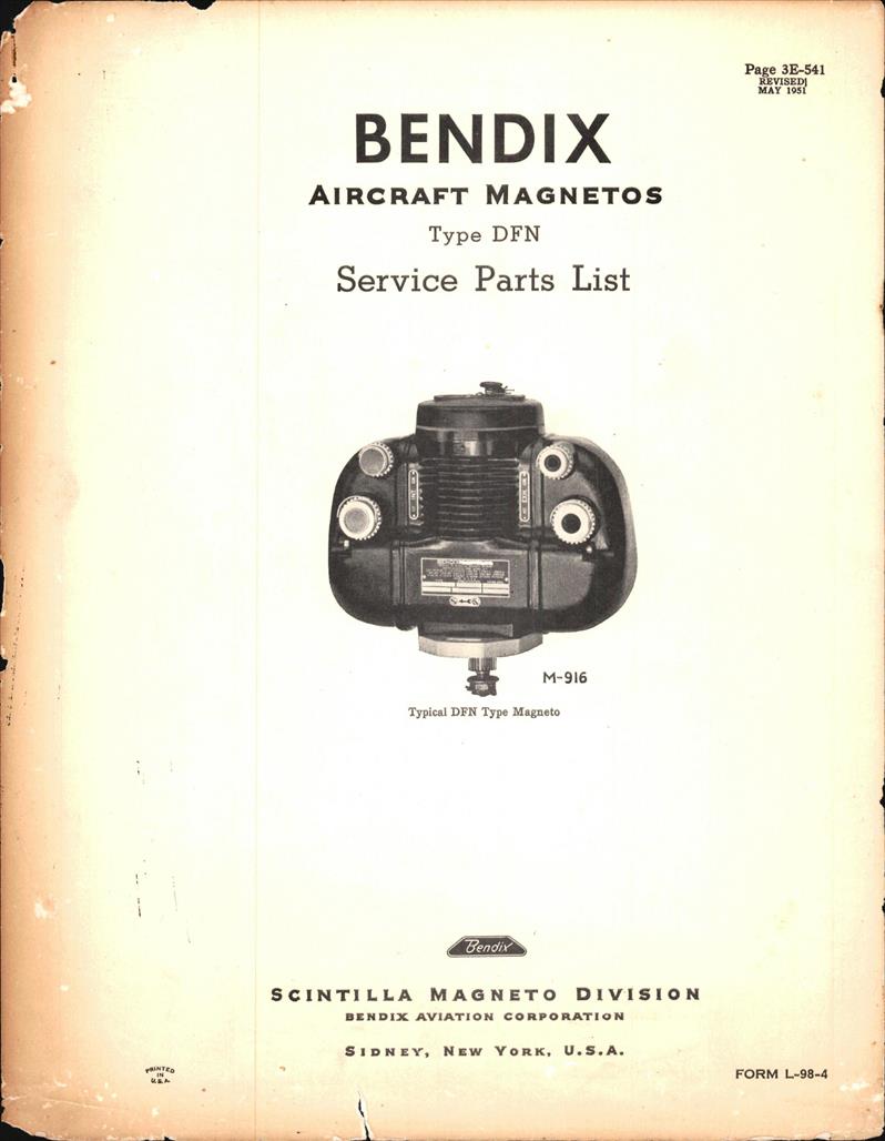 Service Parts List For Bendix Magnetos Types Dfn Part No M 916