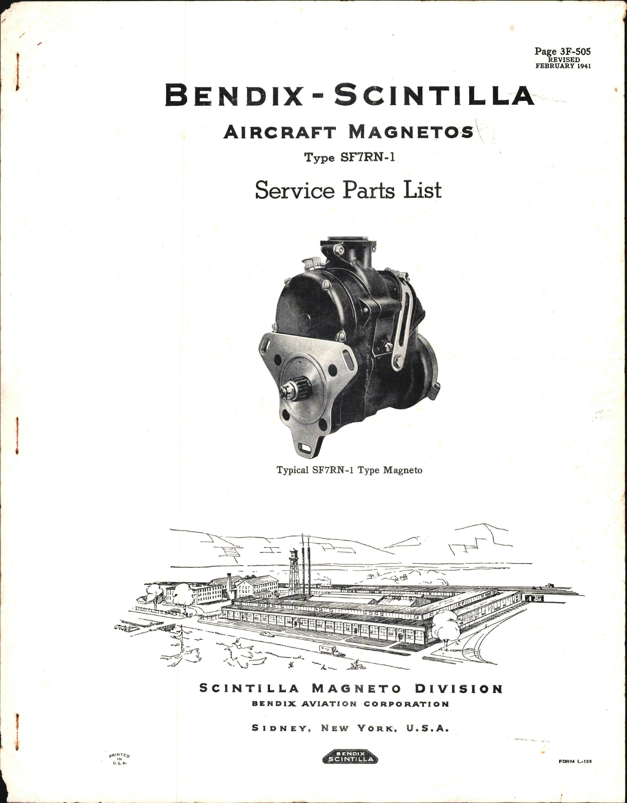 Sample page 1 from AirCorps Library document: Service Parts List for Bendix Magnetos Type SF7RN-1
