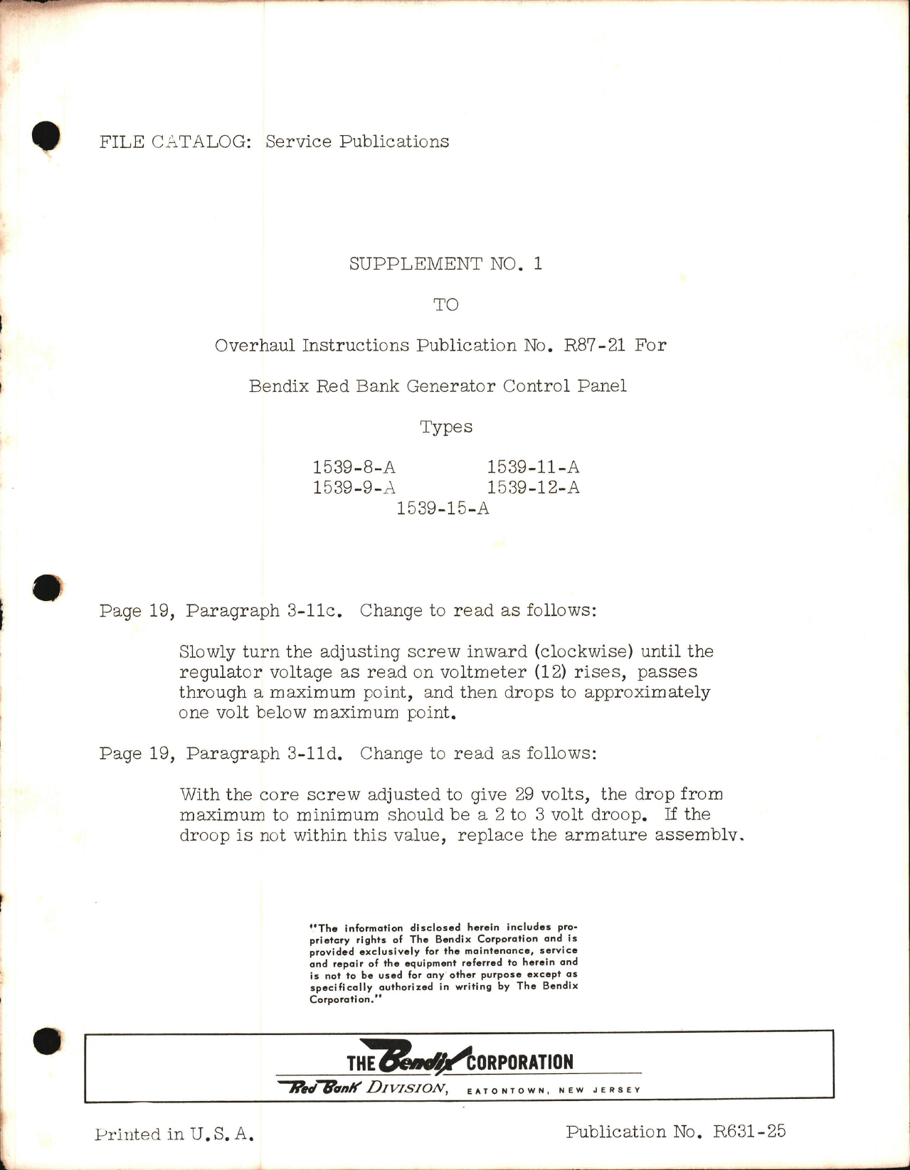 Sample page 1 from AirCorps Library document: Overhaul Instructions for Red Bank Generator Control Panel 1539-8-A, -9-A, -11-A, 12-A, & -15-A, Supplement No 1
