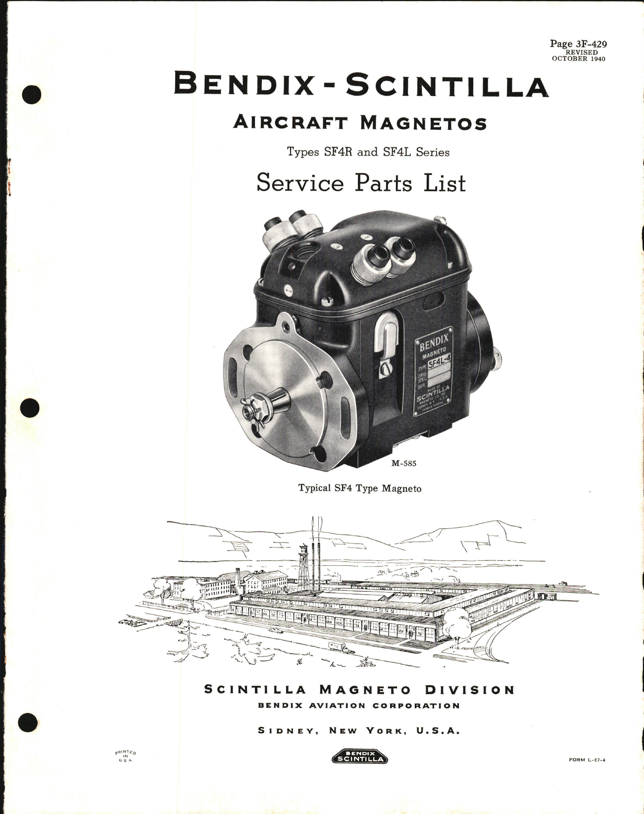 Sample page 1 from AirCorps Library document: Service Parts List for Bendix-Scintilla Magnetos Types SF4R and SF4L