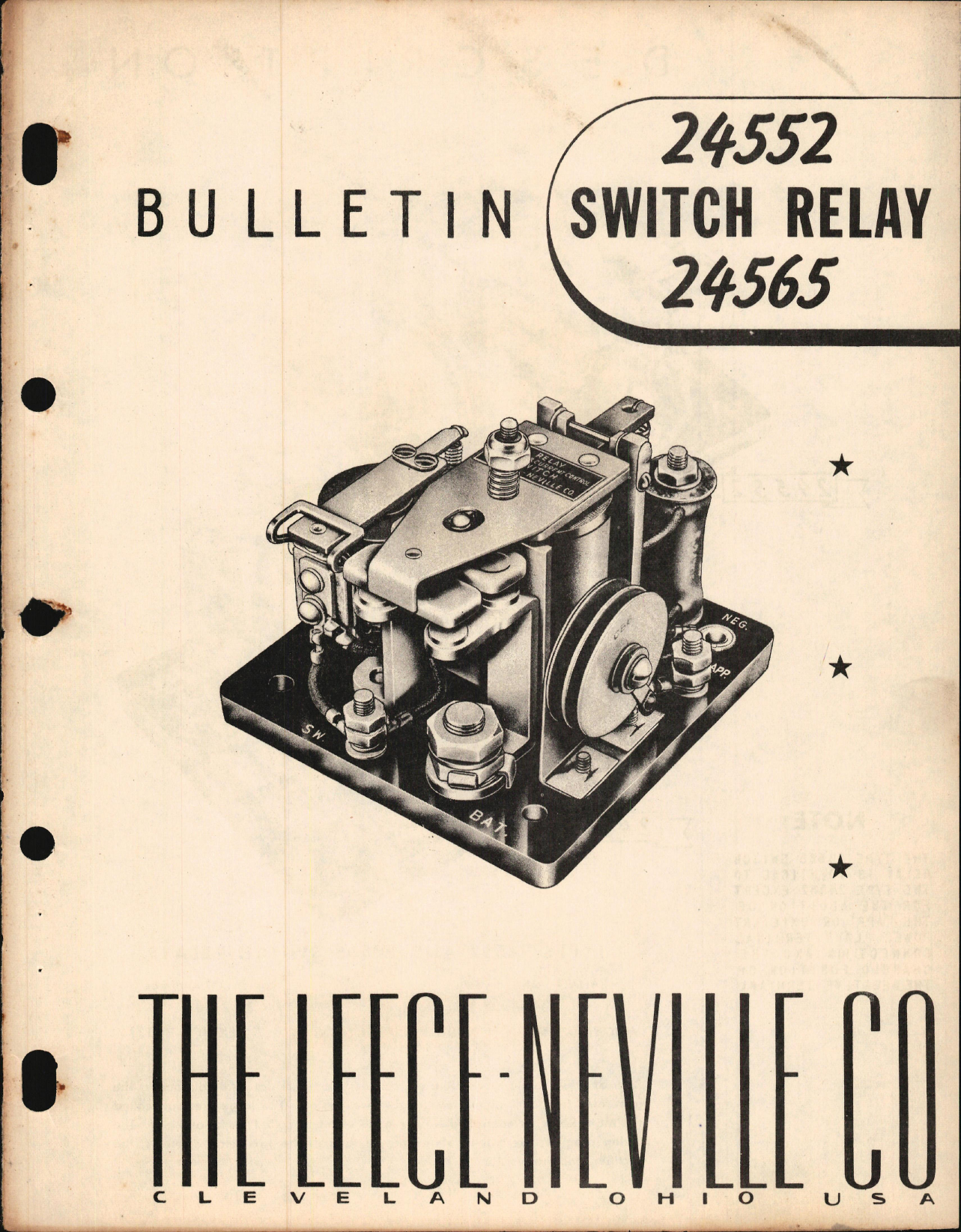 Sample page 1 from AirCorps Library document: Bulletin for 24552 and 24565 Switch Relay 