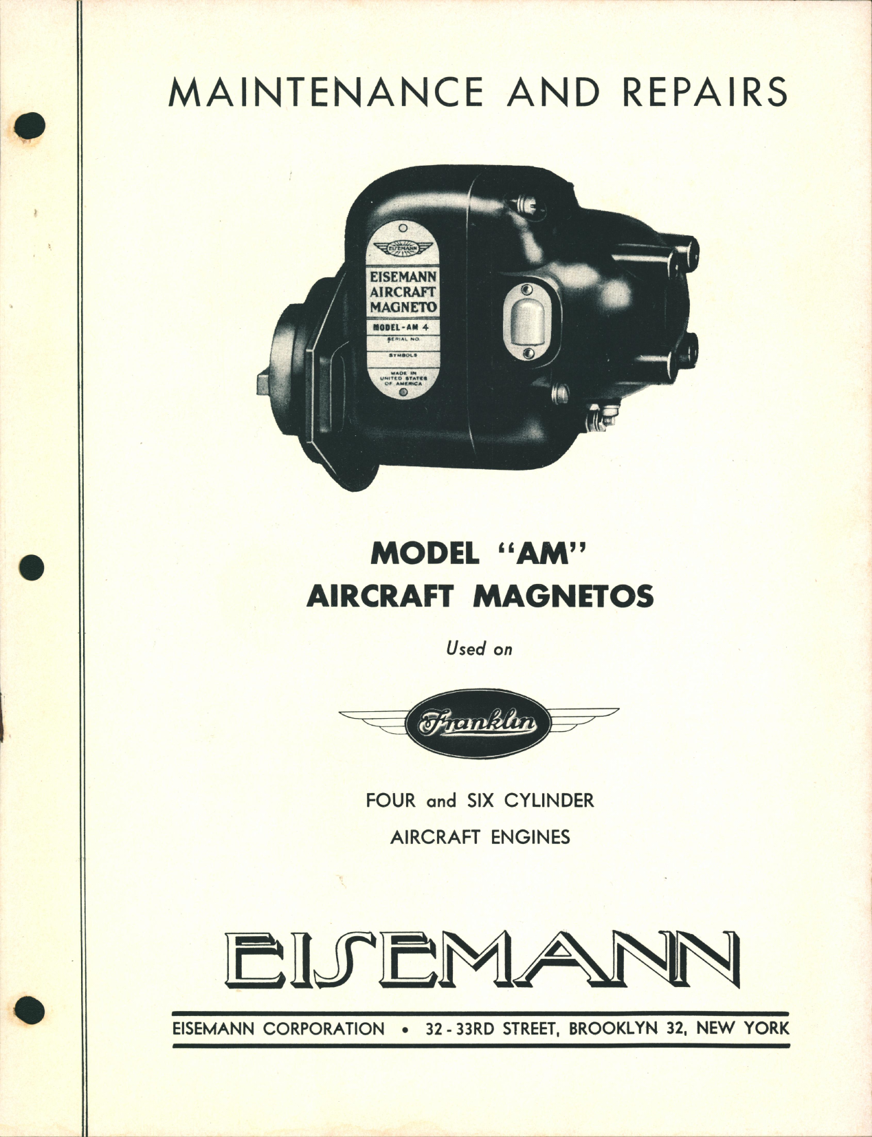 Sample page 1 from AirCorps Library document: Maintenance & Repairs of Model AM Magnetos