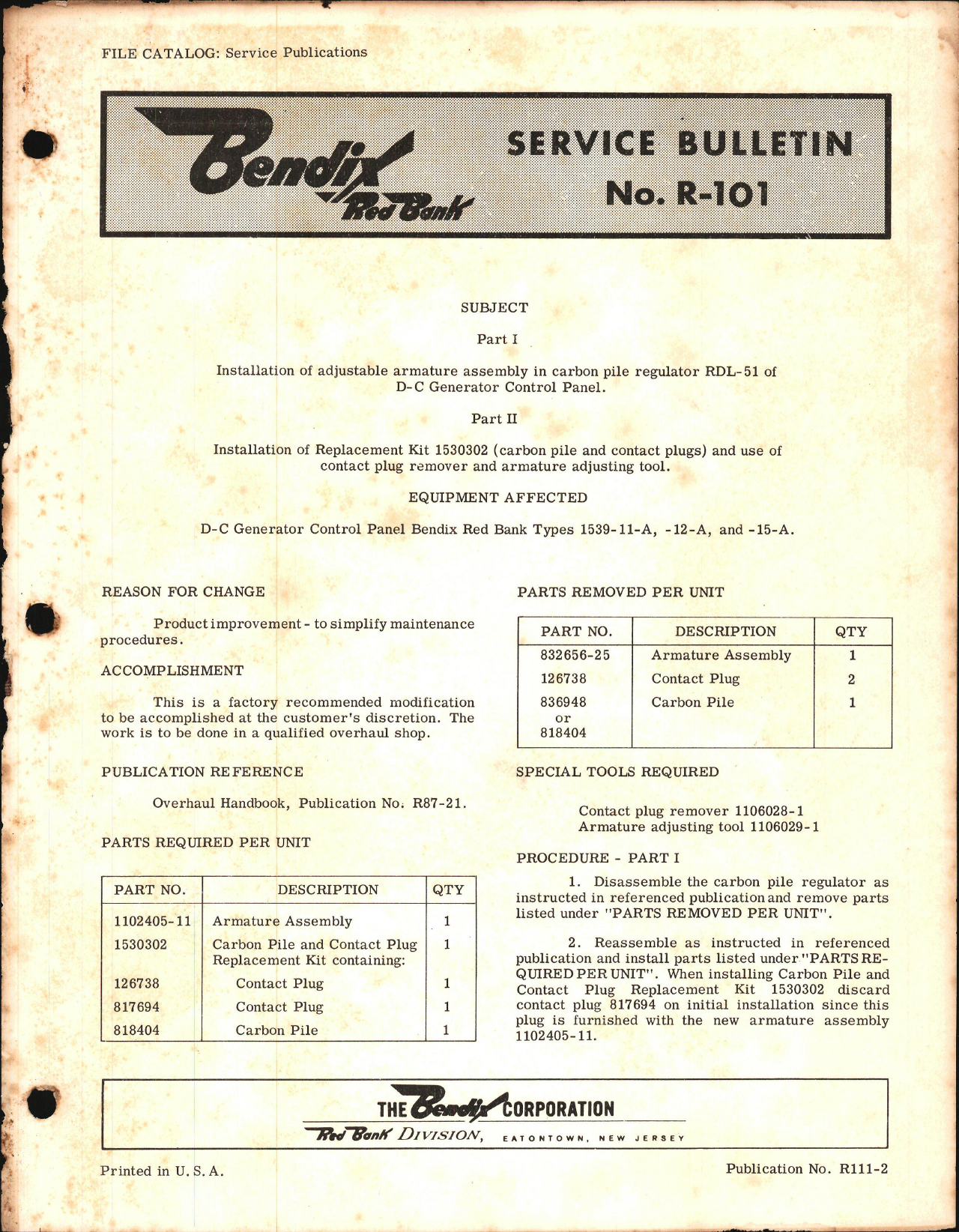 Sample page 1 from AirCorps Library document: Installation of Adjustable Armature Assembly In Carbon Pile Regulator RDL-51 of DC Generator Control Panel