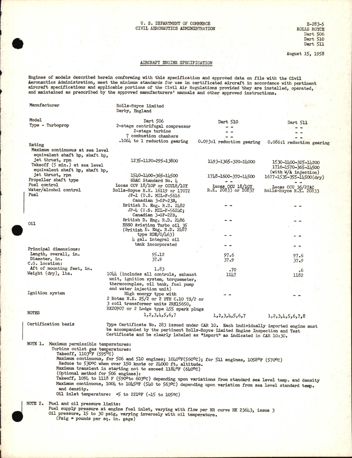 Sample page 1 from AirCorps Library document: Dart 506, 540, 511