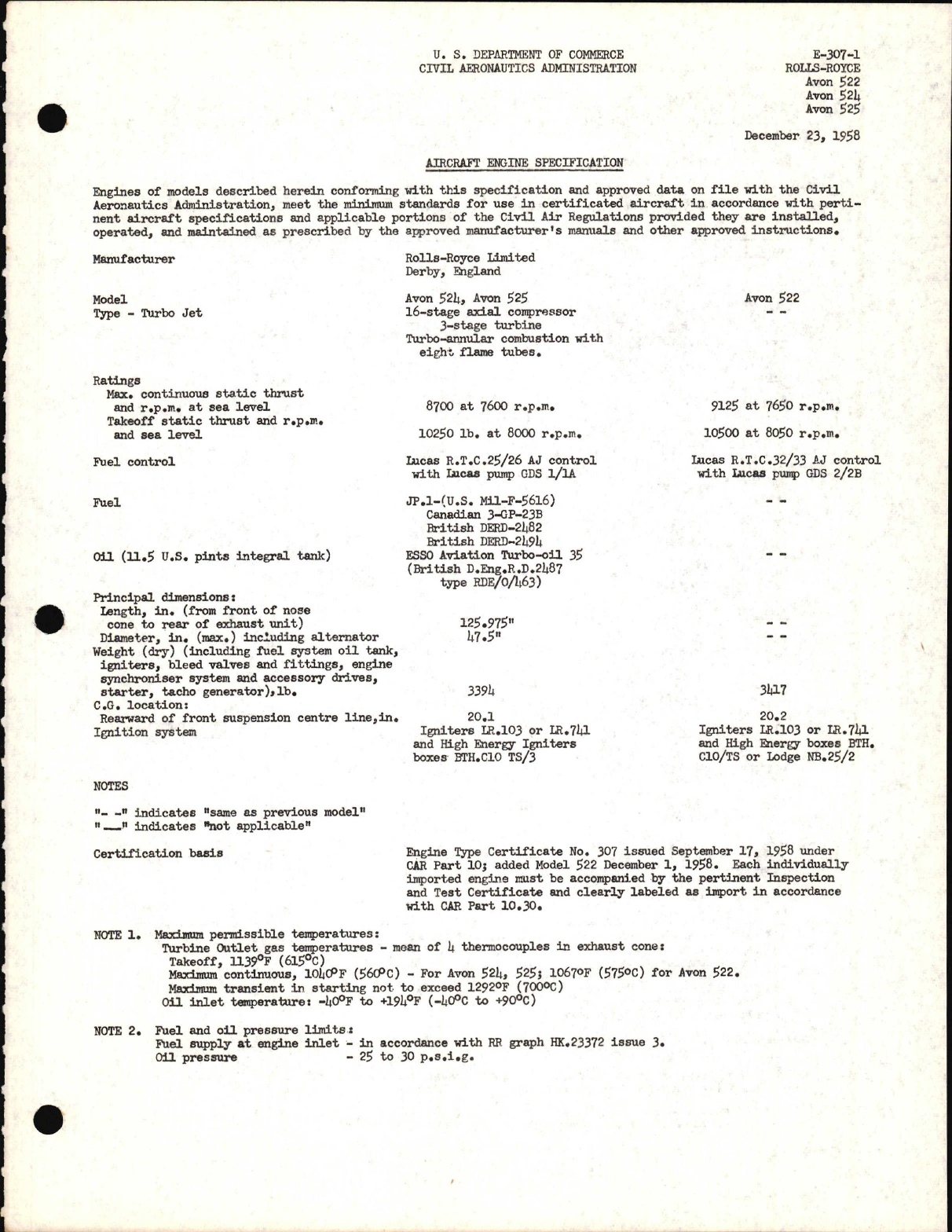 Sample page 1 from AirCorps Library document: Avon 522, 524, 525