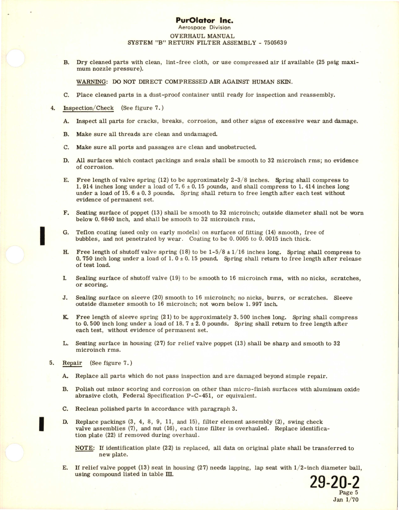 Sample page 9 from AirCorps Library document: Revision to Overhaul Manual for Return Filter Assembly - System B - Part 7505639 