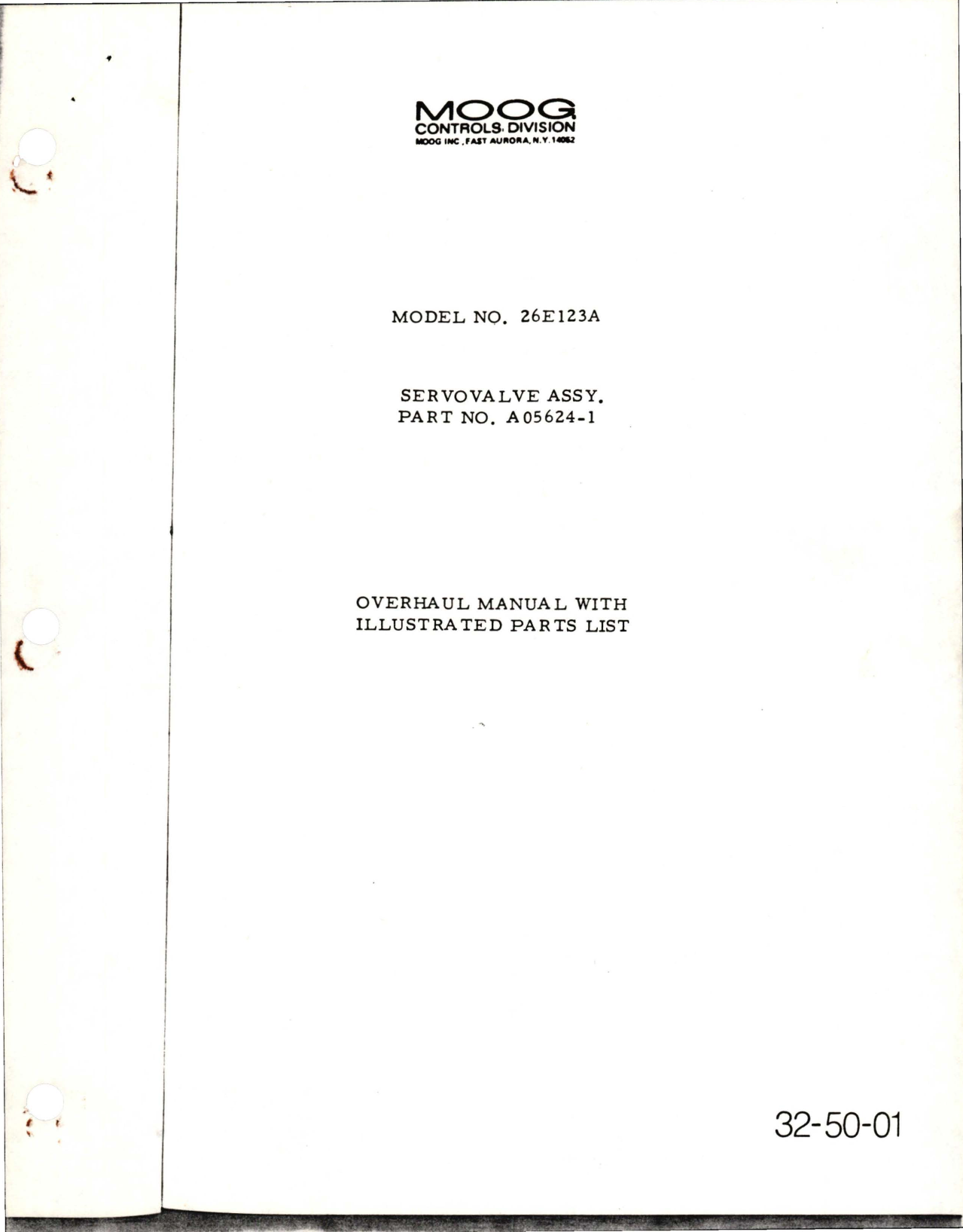 Sample page 1 from AirCorps Library document: Overhaul with Illustrated Parts List for Servovalve Assembly - Part A05624-1 - Model 26E123A