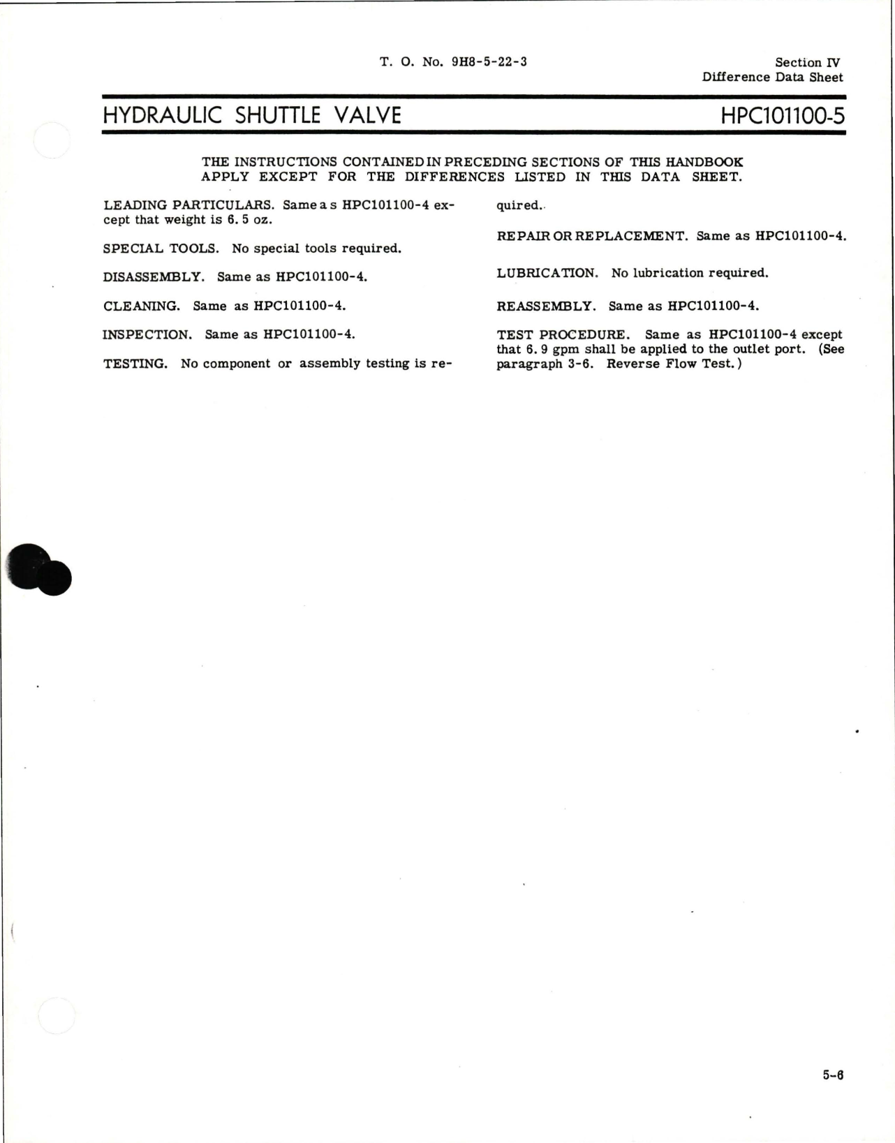 Sample page 5 from AirCorps Library document: Overhaul Instructions for Hydraulic Shuttle Valves - HPC101100-4, HPC101100-5, and HPC101100-6