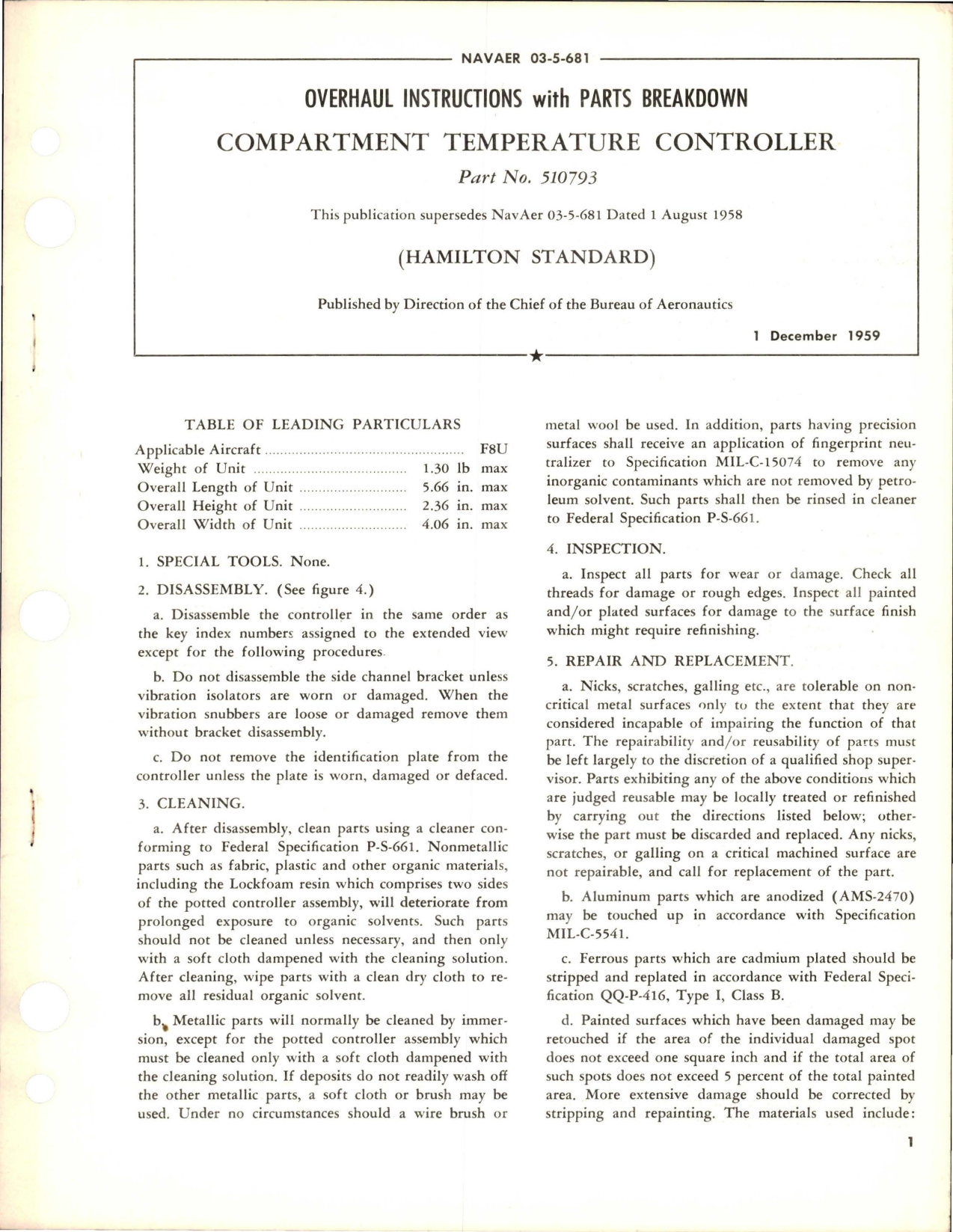 Sample page 1 from AirCorps Library document: Overhaul Instructions with Parts Breakdown for Compartment Temperature Controller Part No. 510793