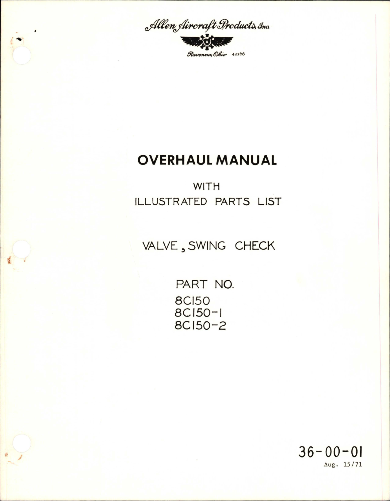 Sample page 1 from AirCorps Library document: Overhaul with Illustrated Parts List for Swing Check Valve - Parts 8C150, 8C150-1, and 8C150-2 