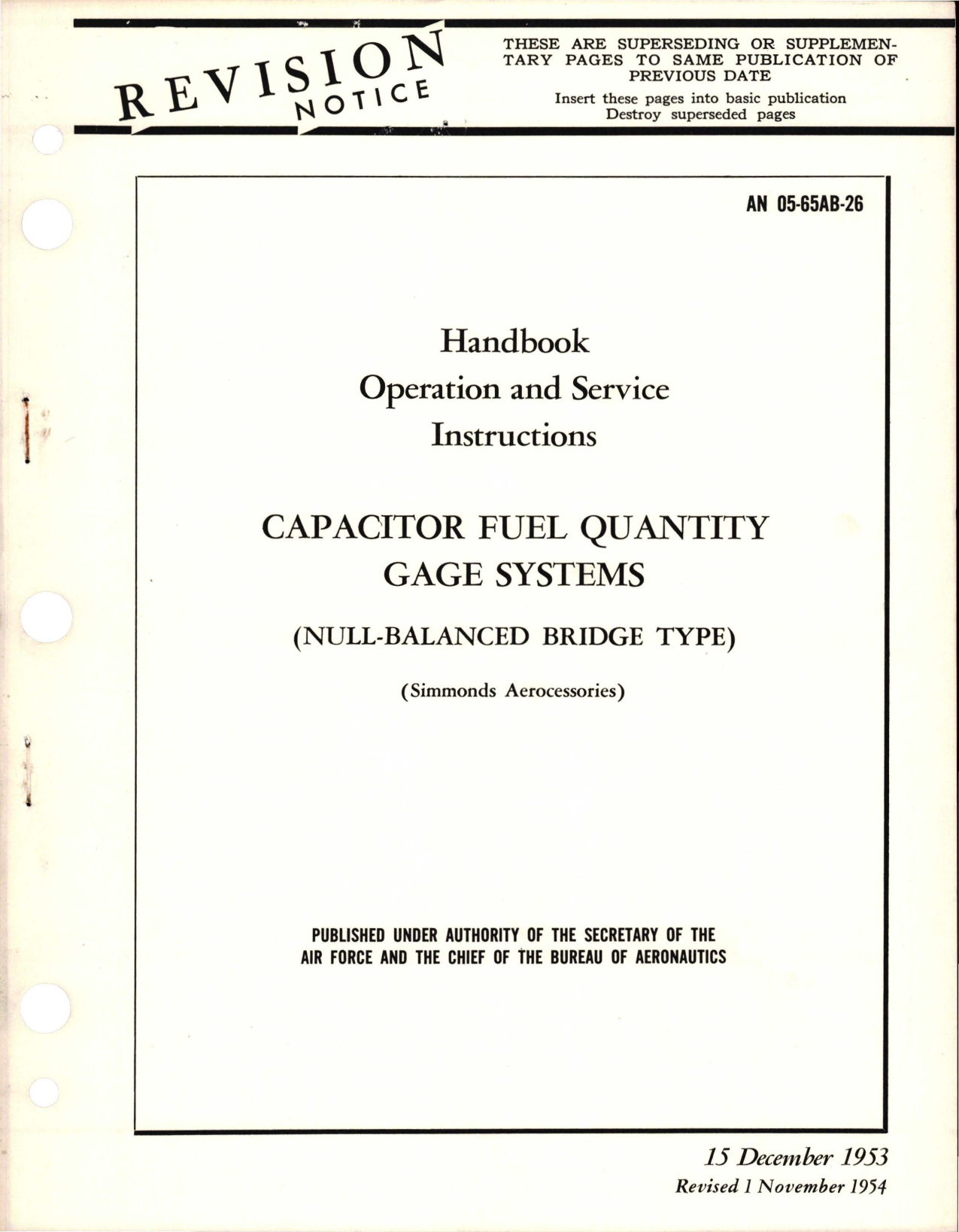 Sample page 1 from AirCorps Library document: Revision to Operation and Service Instructions for Capacitor Fuel Quantity Gage Systems