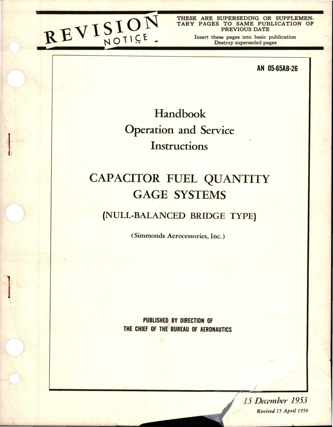 Sample page 1 from AirCorps Library document: Revision to Operation and Service Instructions for Capacitor Fuel Quantity Gage Systems