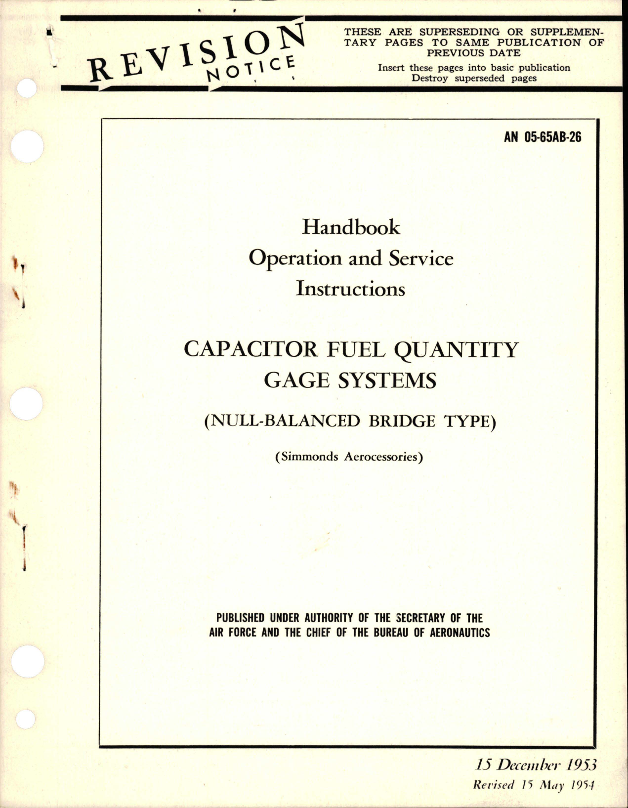 Sample page 1 from AirCorps Library document: Revision to Operation and Service Instructions for Capacitor Fuel Quantity Gage Systems