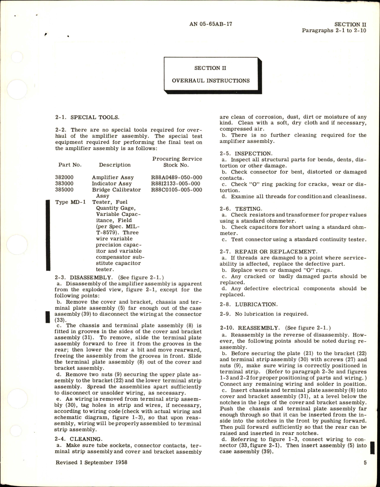 Sample page 5 from AirCorps Library document: Revision to Overhaul Instructions for Capacitor Fuel Gage System Amplifier Assemblies - Parts 382000 and 382000-1