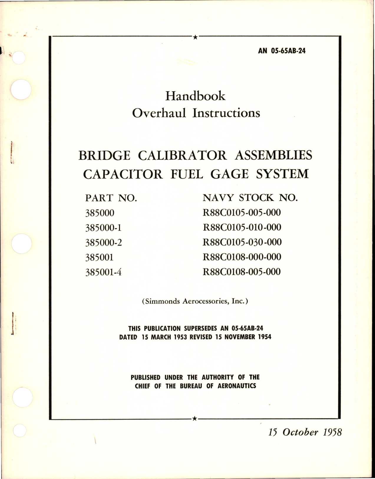 Sample page 1 from AirCorps Library document: Overhaul Instructions for Bridge Calibrator Assemblies in Capacitor Fuel Gage System 