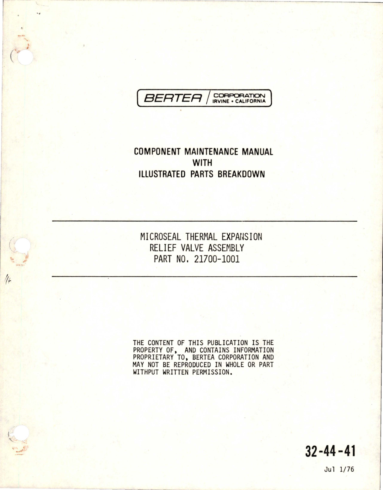 Sample page 1 from AirCorps Library document: Component Maintenance with Illustrated Parts Breakdown for Microseal Thermal Expansion Relief Valve Assembly - Part 21700-1001