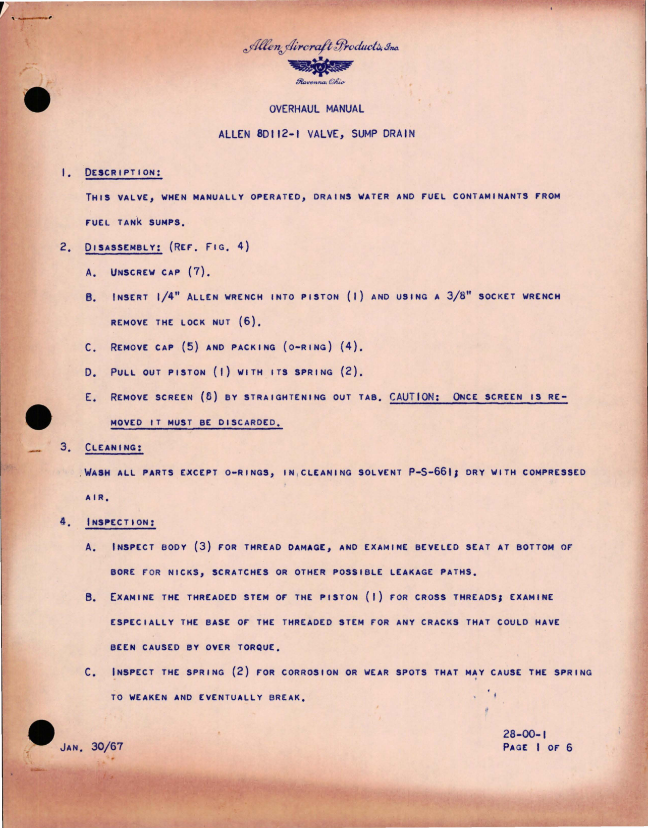 Sample page 1 from AirCorps Library document: Overhaul Manual for Sump Drain Valve - Part 8D112-1