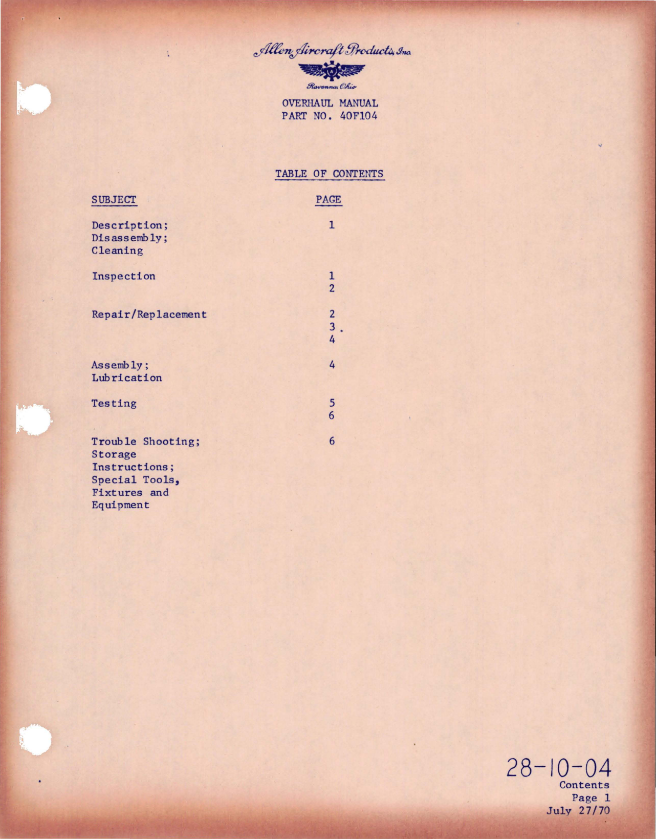 Sample page 7 from AirCorps Library document: Overhaul Manual for Fuel Vent Float Valve - Part 40F104