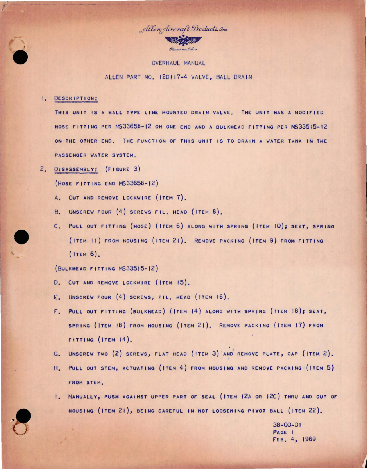 Sample page 1 from AirCorps Library document: Overhaul Manual for Ball Drain Valve - Part 12D117-4