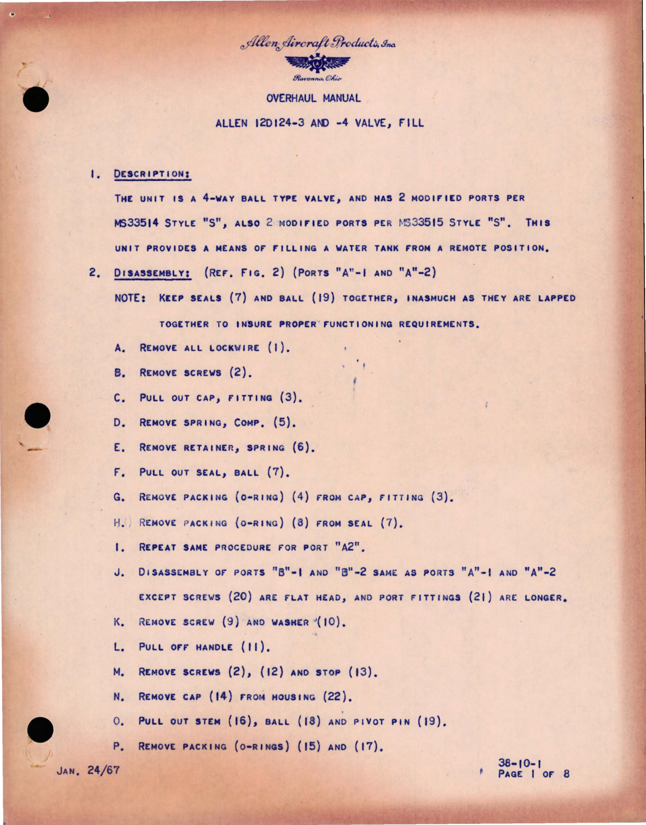 Sample page 1 from AirCorps Library document: Overhaul Manual for Fill Valve - Part 12D124-3 and 12D124-4