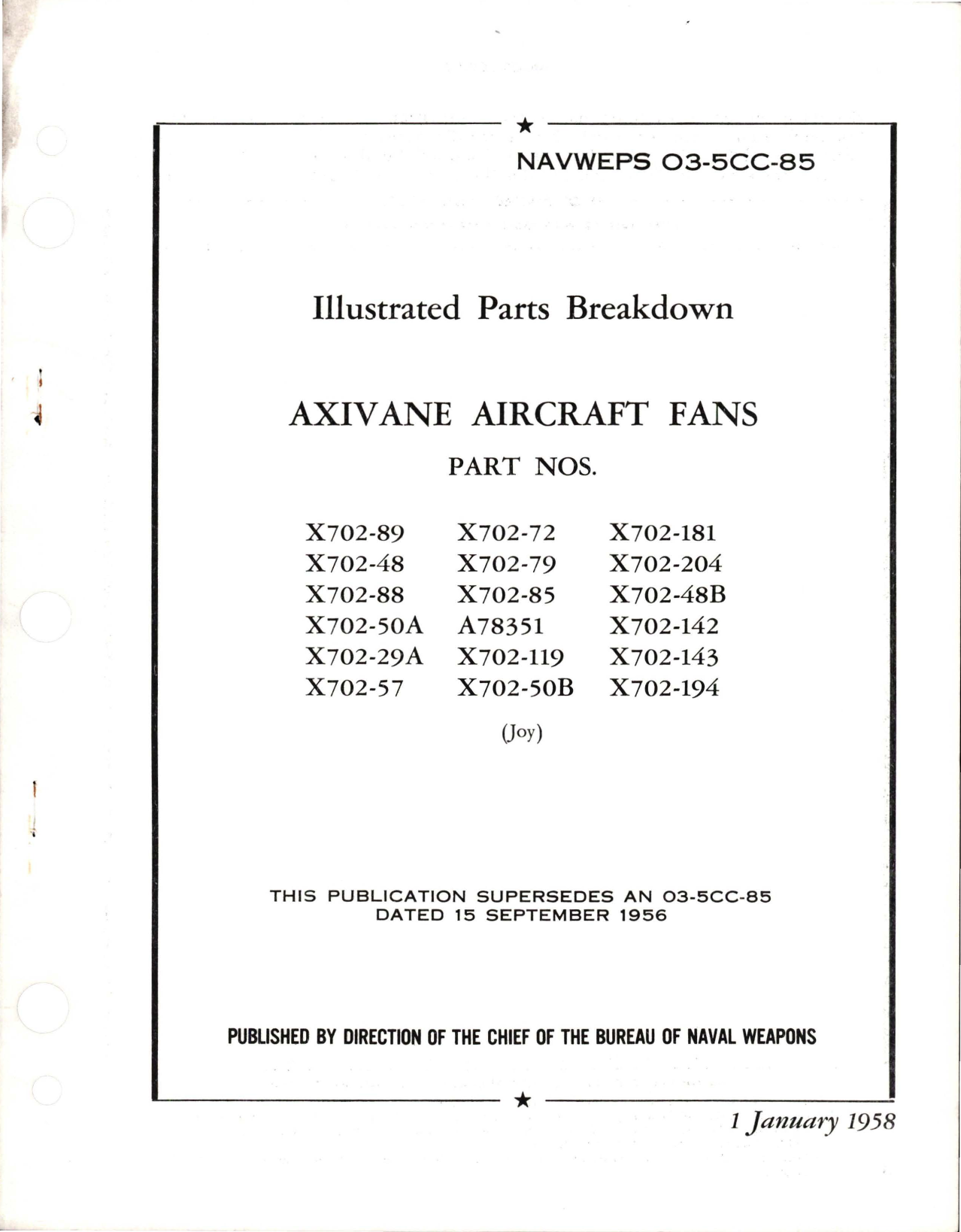 Sample page 1 from AirCorps Library document: Illustrated Parts Breakdown for Axivane Aircraft Fans 