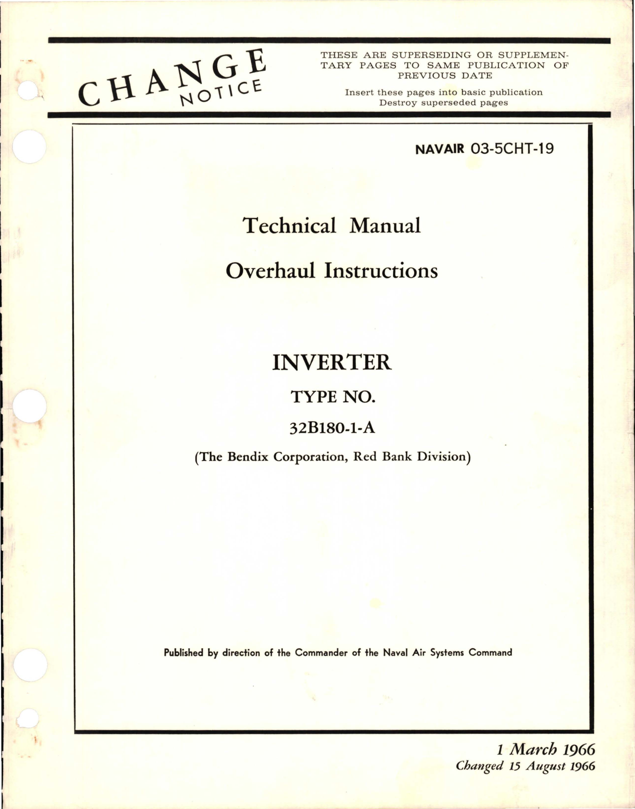 Sample page 1 from AirCorps Library document: Change to Overhaul Instructions for Inverter - Type 32B180-1-A 