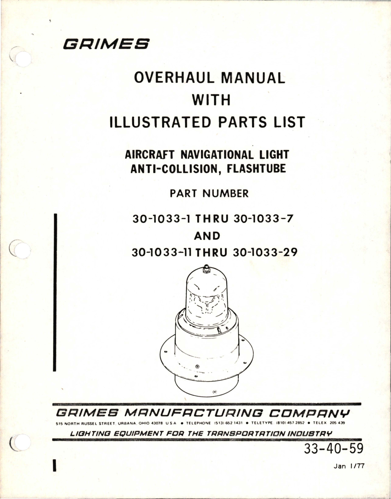 Sample page 1 from AirCorps Library document: Overhaul Manual with Illustrated Parts List for Anti-Collision Flashtube Navigational Light 