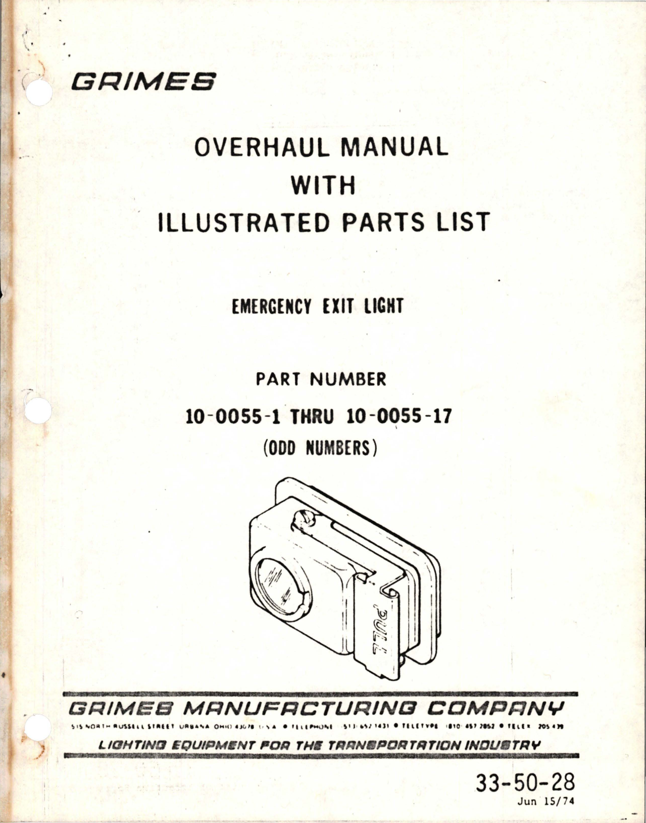 Sample page 1 from AirCorps Library document: Overhaul with Illustrated Parts List for Emergency Exit Light - Parts 10-0055-1 thru 10-0055-17 (Odd Numbers) 