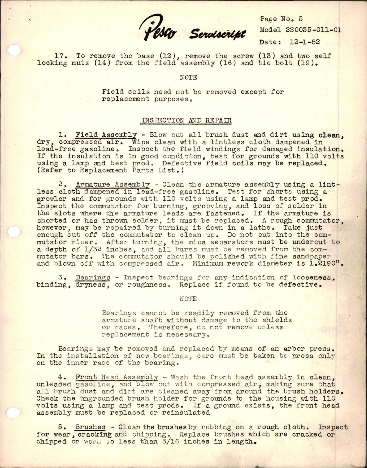 Sample page 7 from AirCorps Library document: Overhaul Instructions, Test Procedures and Parts List for Electric Motor - Model 220035-011-01