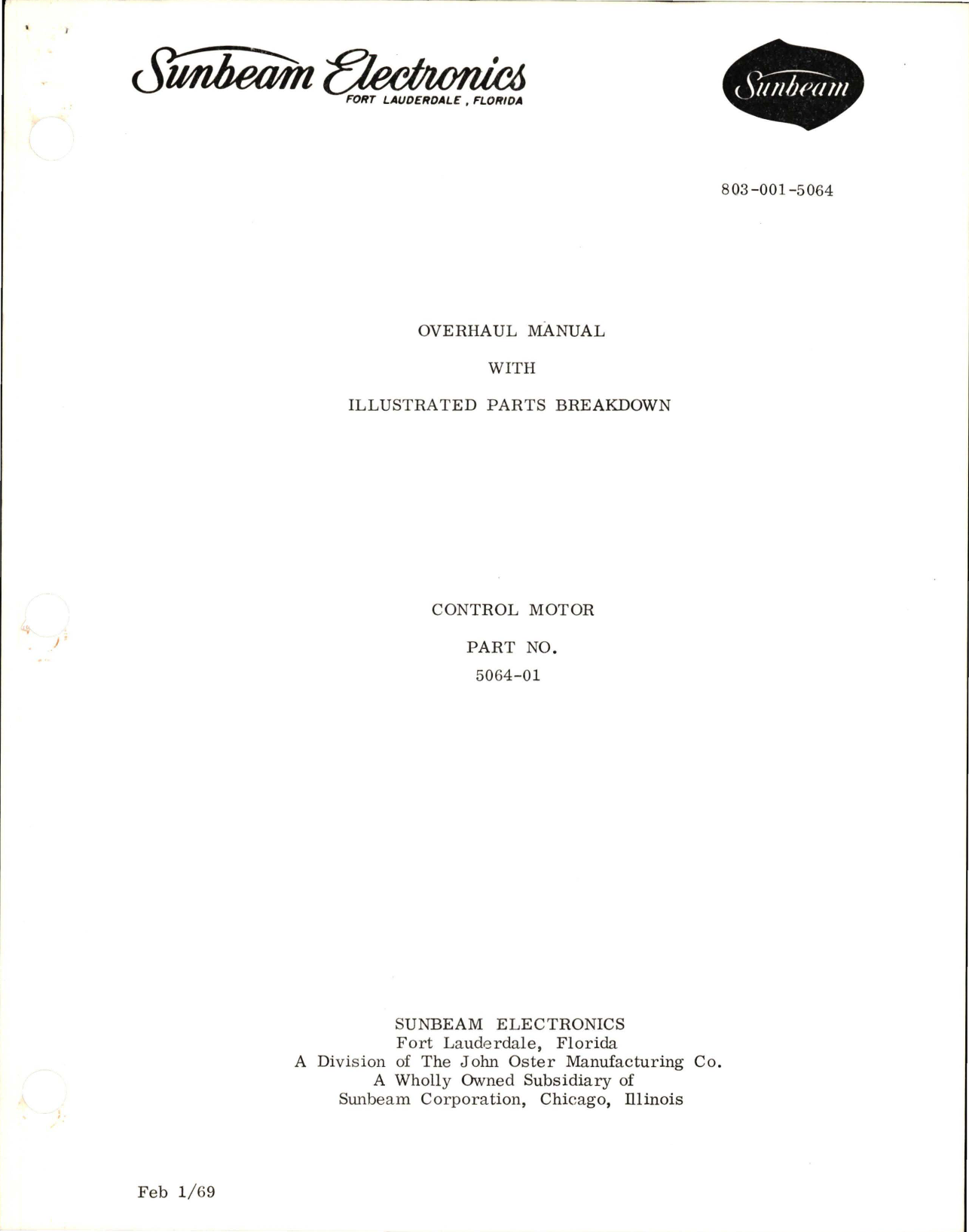 Sample page 1 from AirCorps Library document: Overhaul with Illustrated Parts Breakdown for Control Motor - Part 5064-01