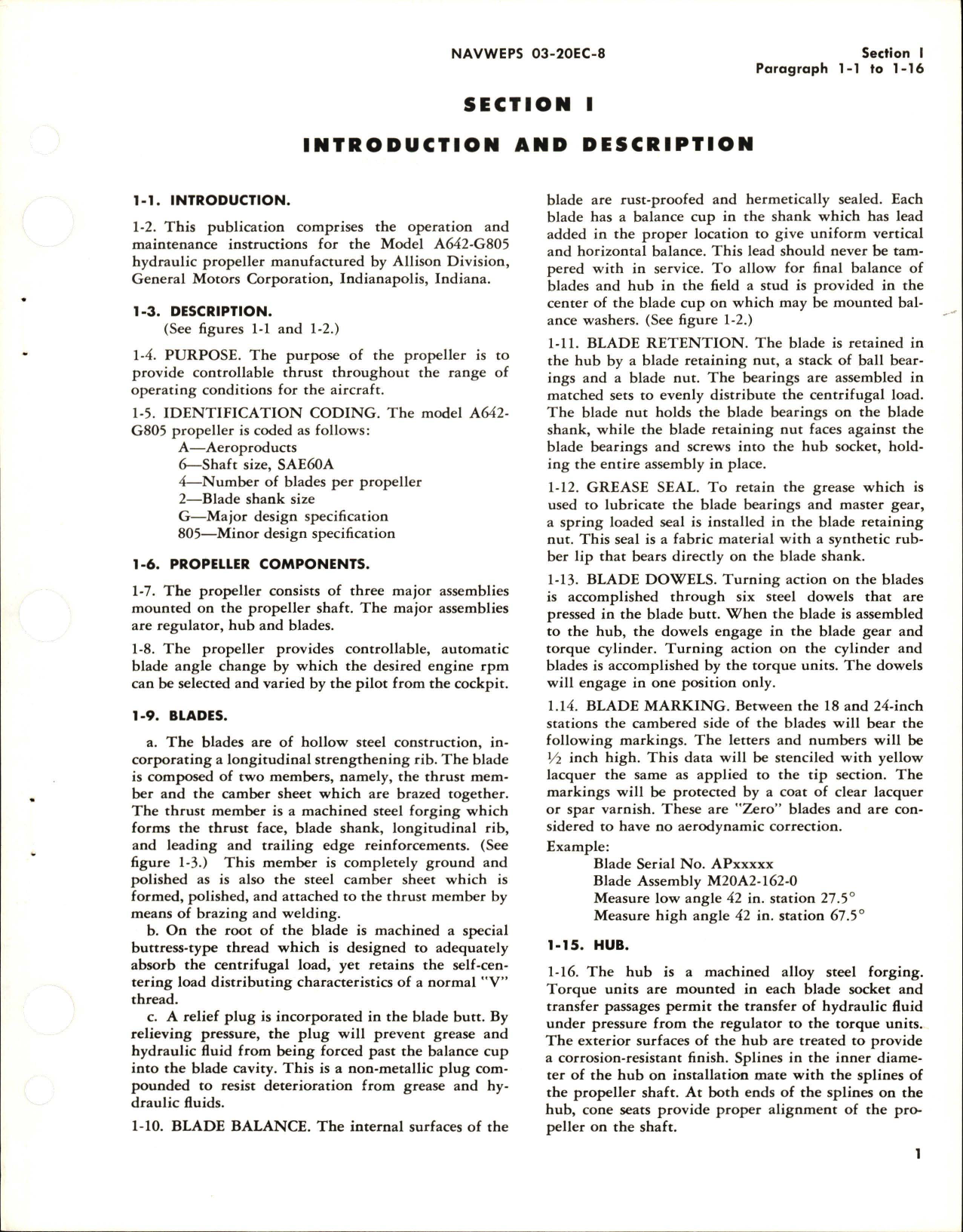 Sample page 5 from AirCorps Library document: Operation and Maintenance Instructions for Hydraulic Propeller - A642-G805