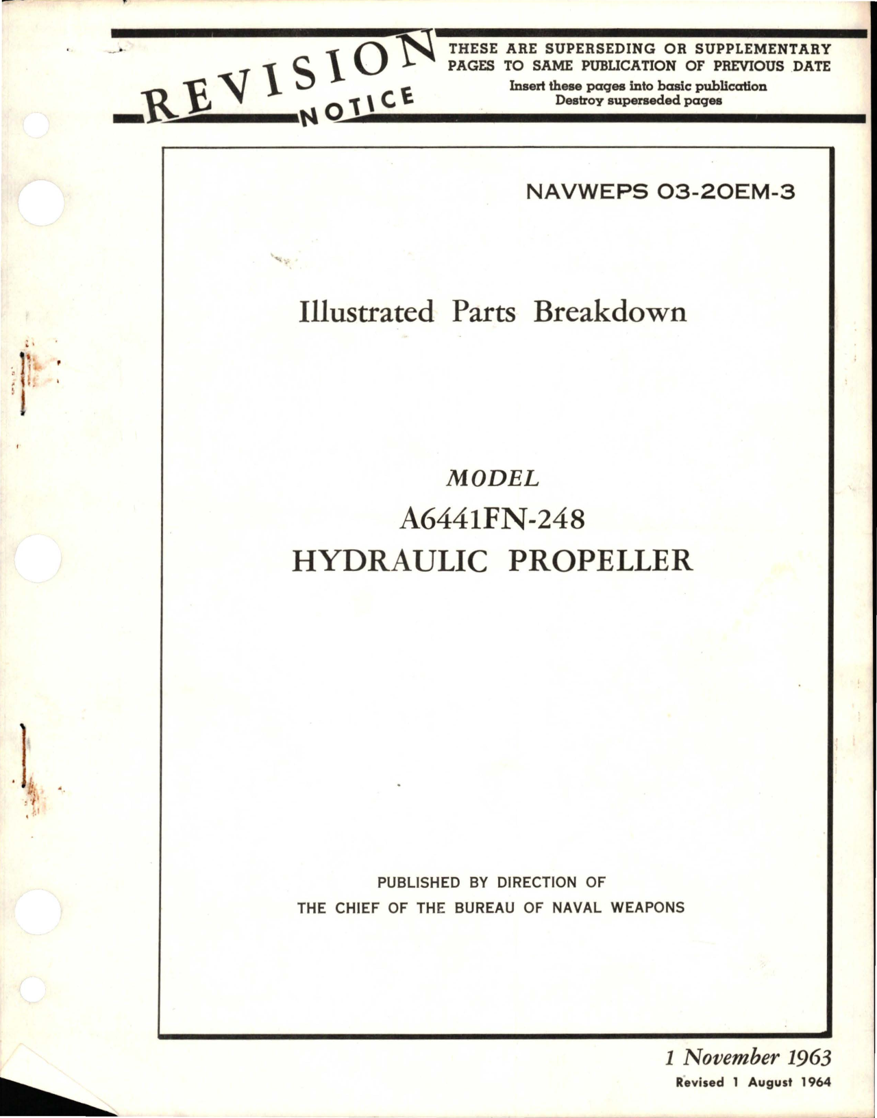 Sample page 1 from AirCorps Library document: Revision to Illustrated Parts Breakdown for Hydraulic Propeller - Model A6441FN-248 