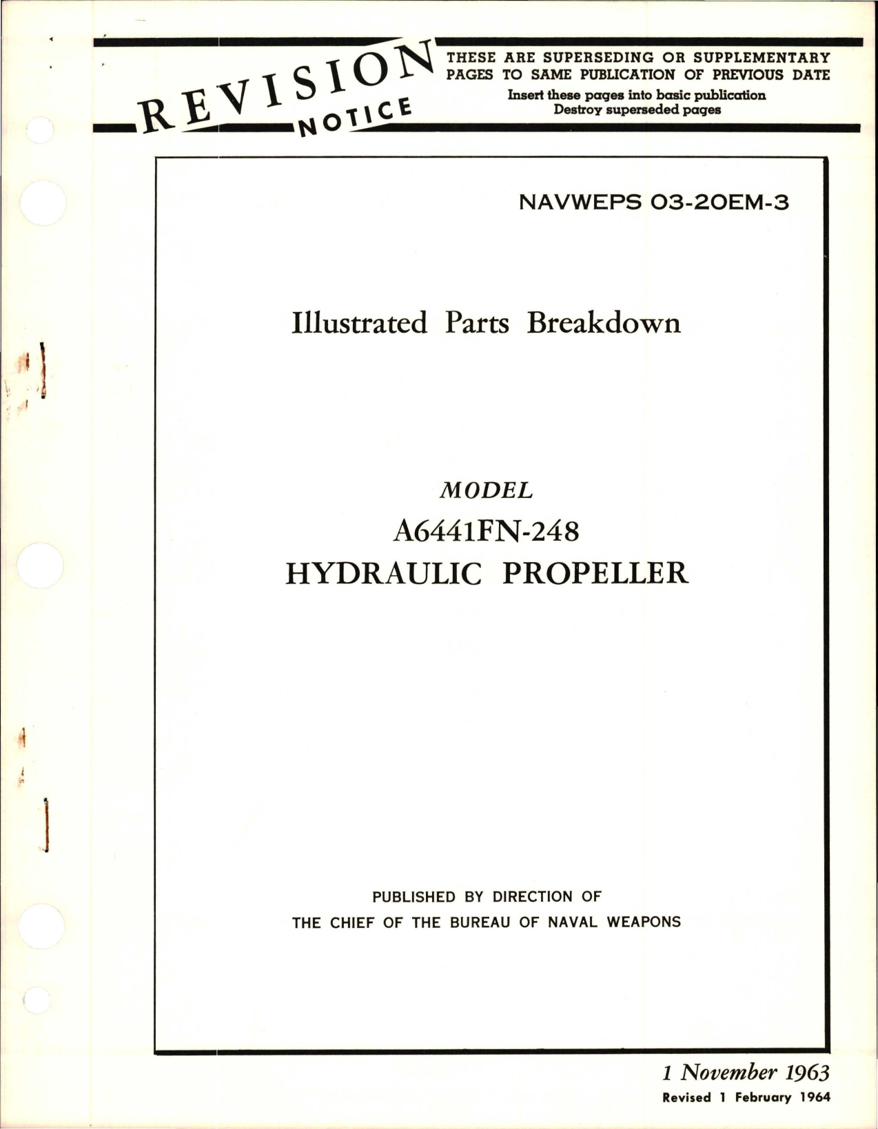 Sample page 1 from AirCorps Library document: Revision to Illustrated Parts Breakdown for Hydraulic Propeller - Model A6441FN-248 