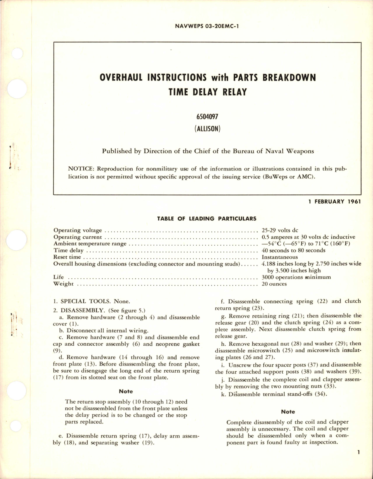 Sample page 1 from AirCorps Library document: Overhaul Instructions with Parts Breakdown for Time Delay Relay - 6504097 