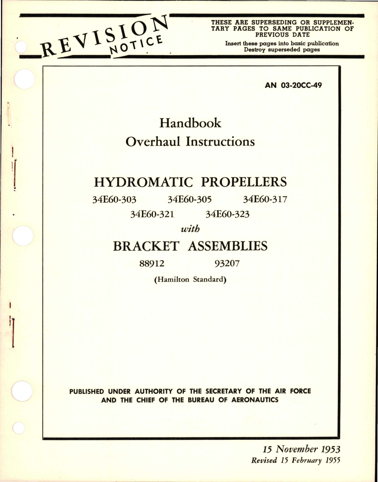 Sample page 1 from AirCorps Library document: Revision to Overhaul Instructions for Hydromatic Propellers with Bracket Assemblies